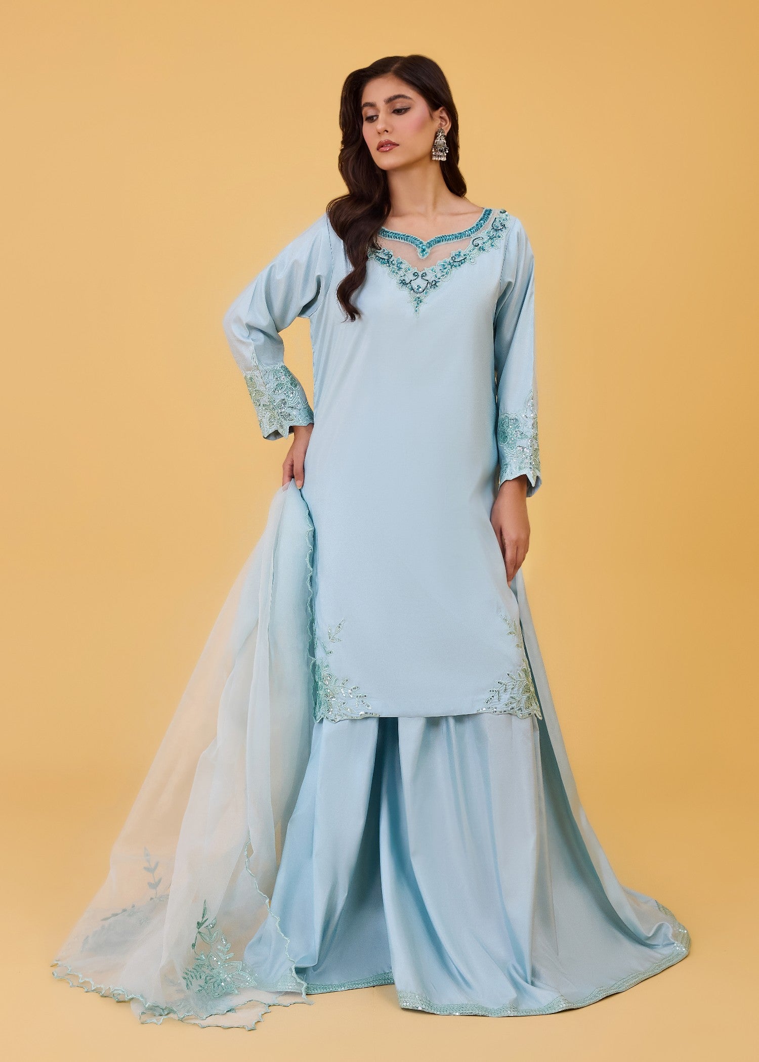 kattan silk Sharara in Powder blue