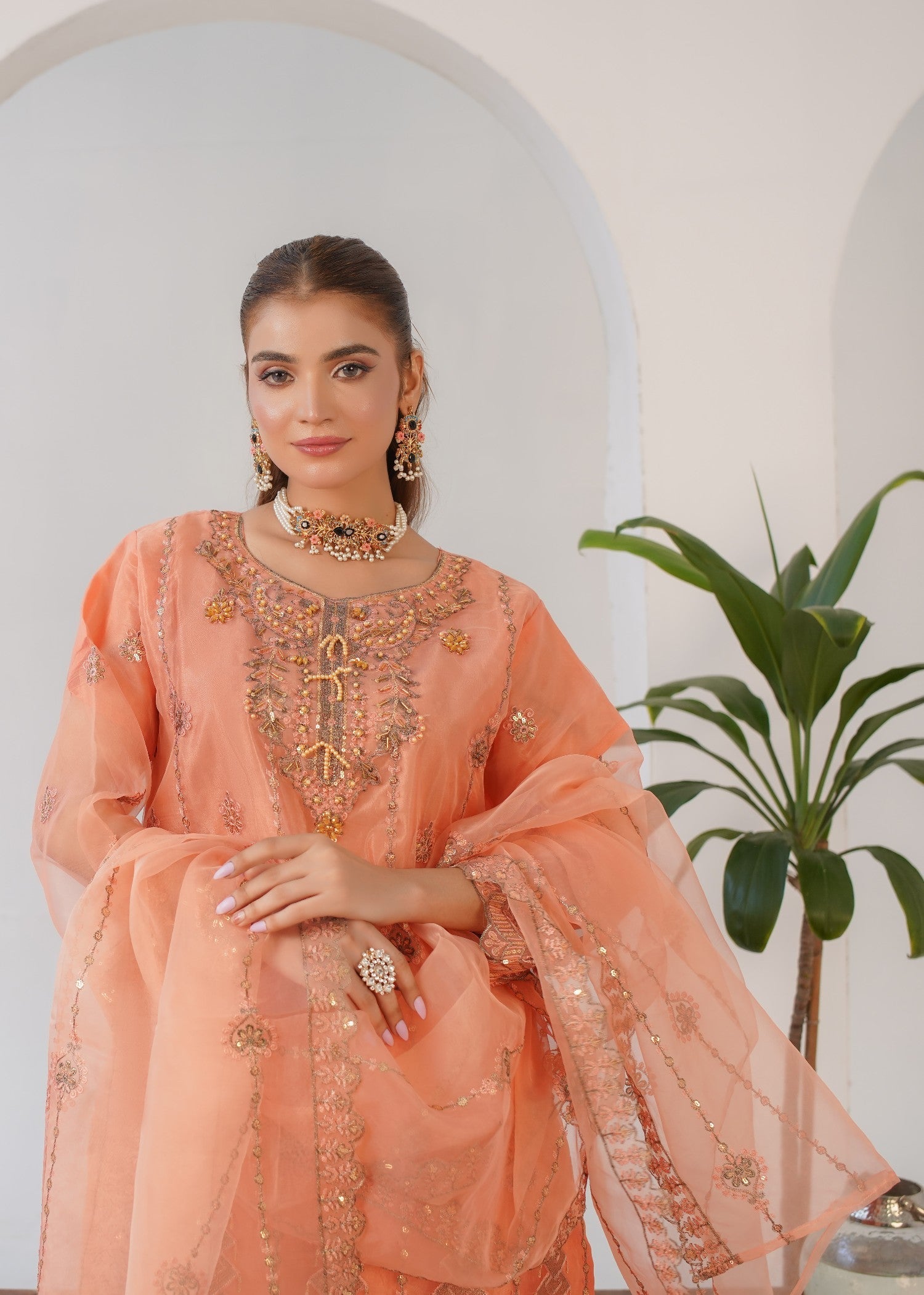 organza Sharara in Peach orange