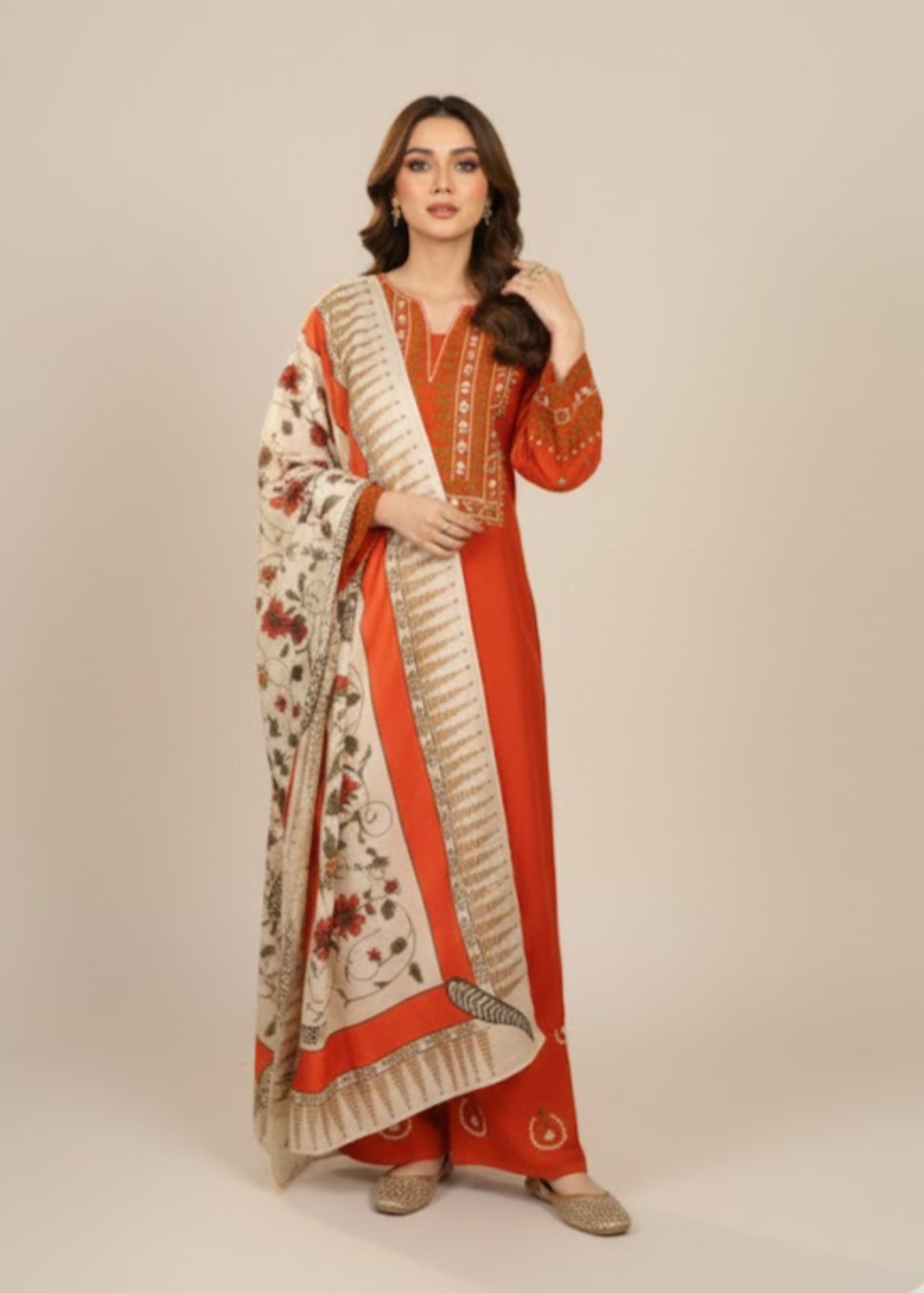 linen Kurta Set in Rust orange