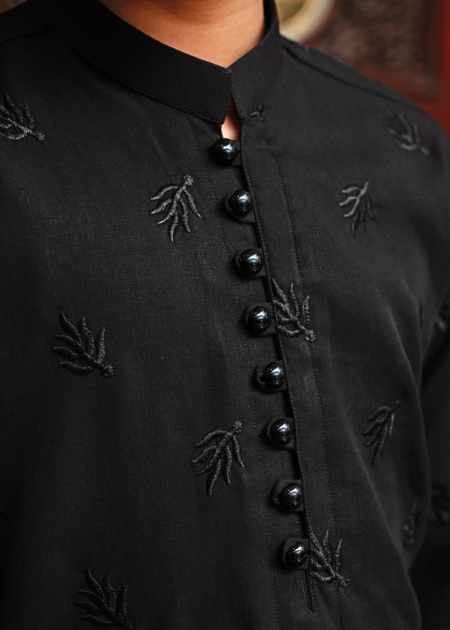 linen Kurta in Jet black
