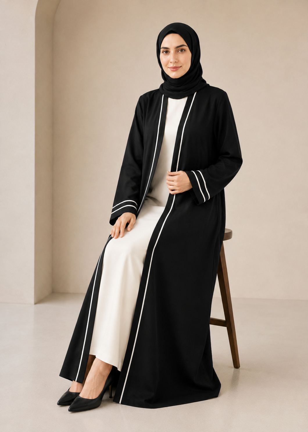 nidha Abaya in Black, white