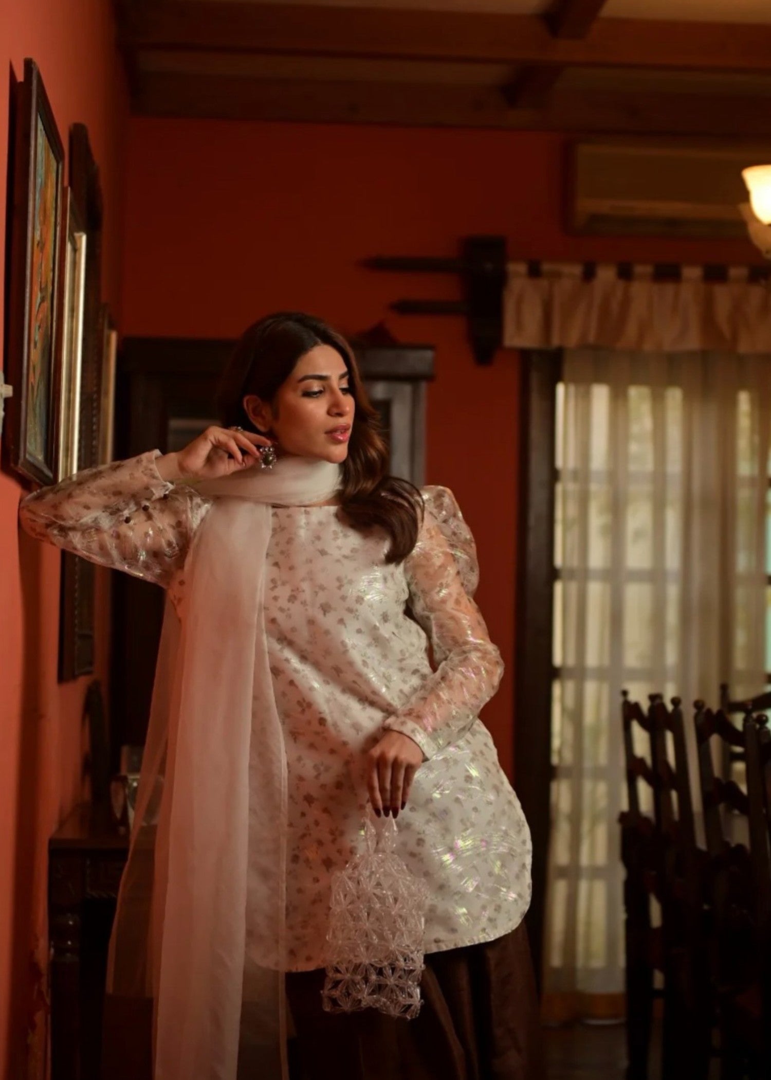 organza Kurta Set in Pearl white