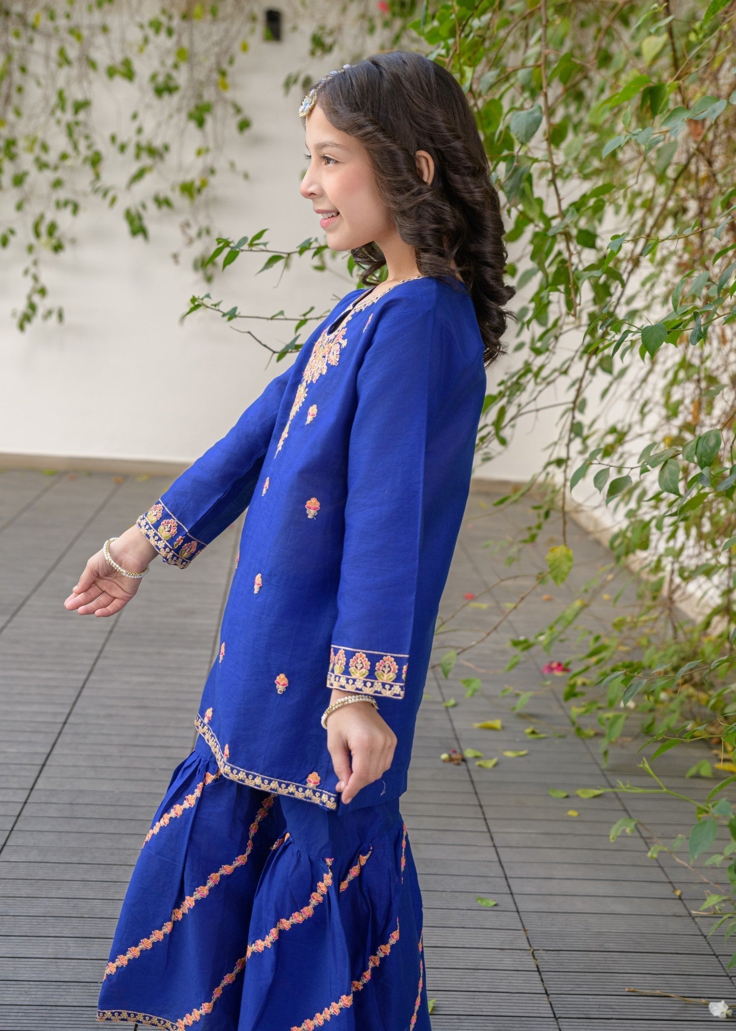 lawn Gharara in Royal blue