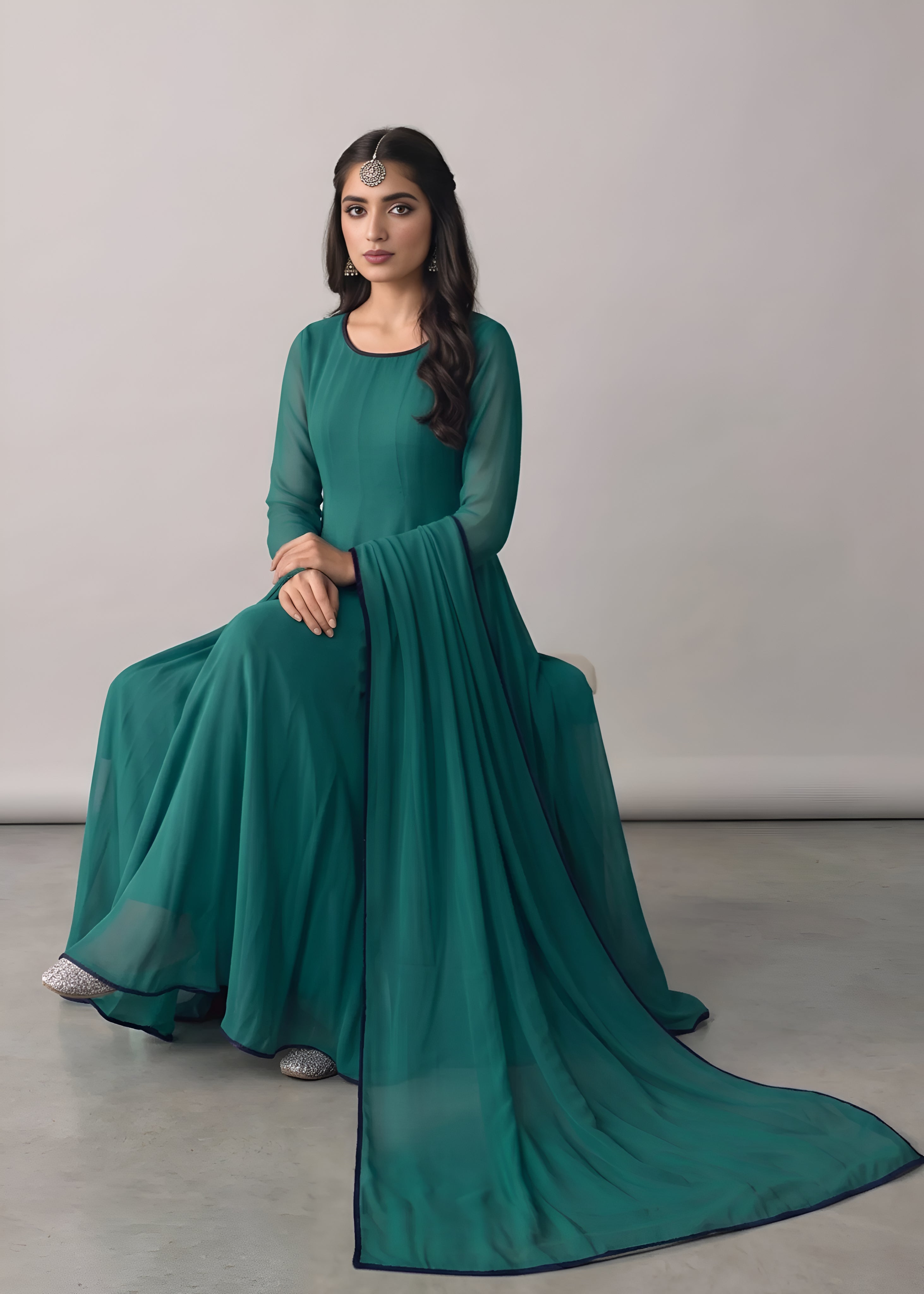 textured wash & wear Maxi in Teal