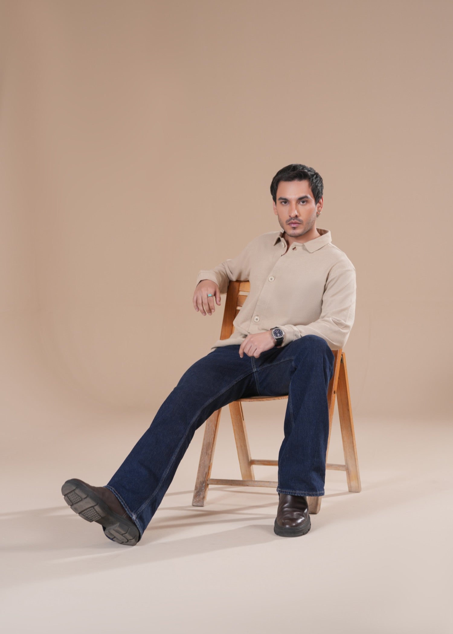 jersey knit Casual Shirt in Beige