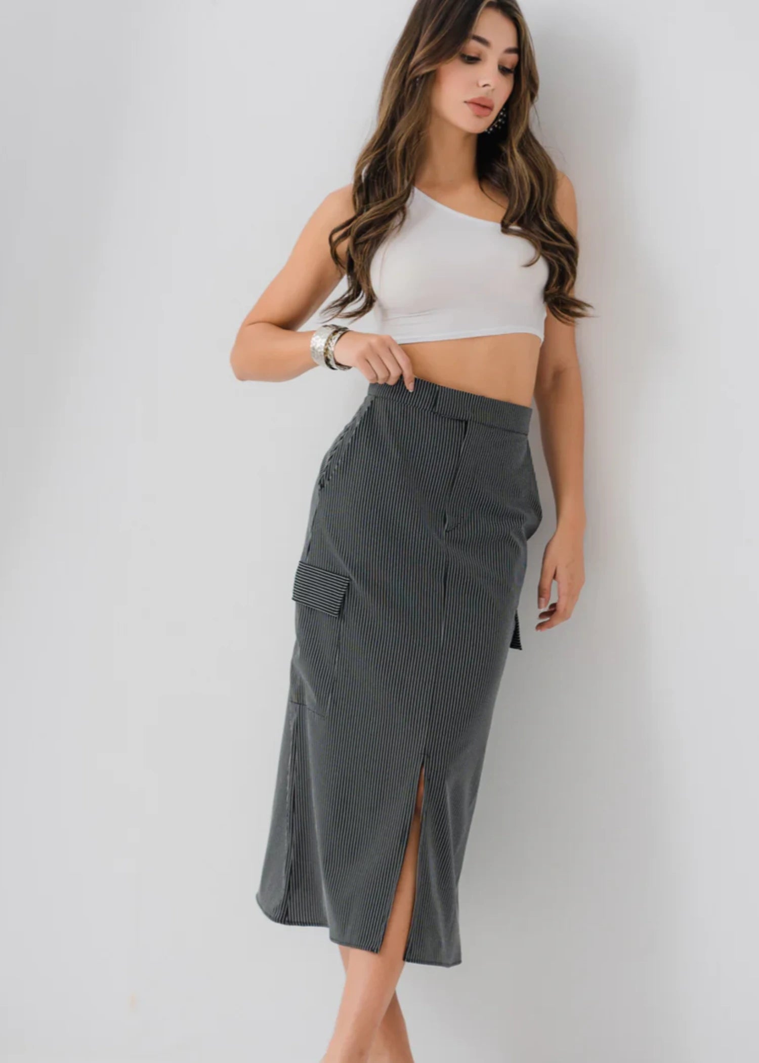 polyester Skirt in Charcoal black