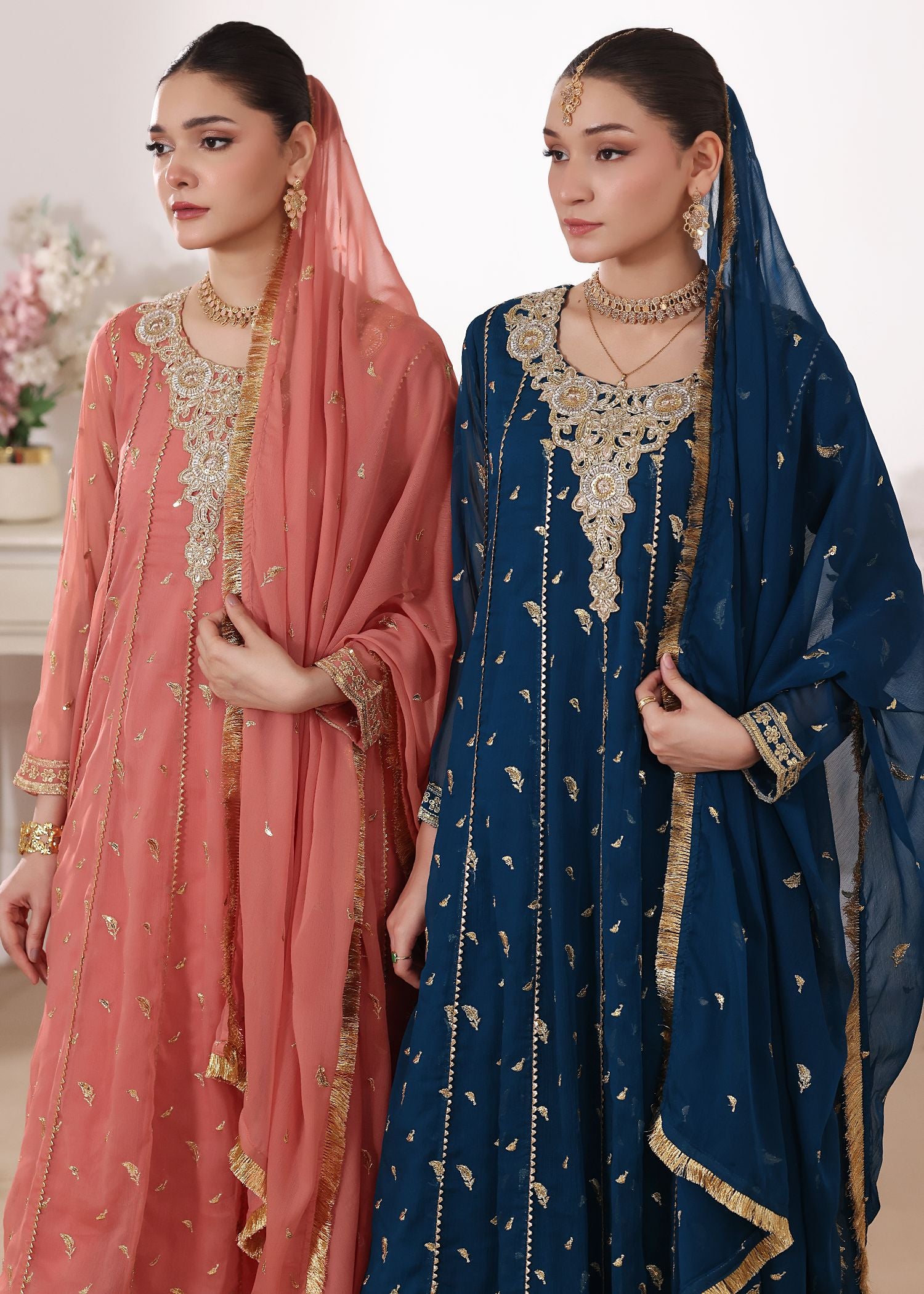 chiffon Pishwas in Peach orange