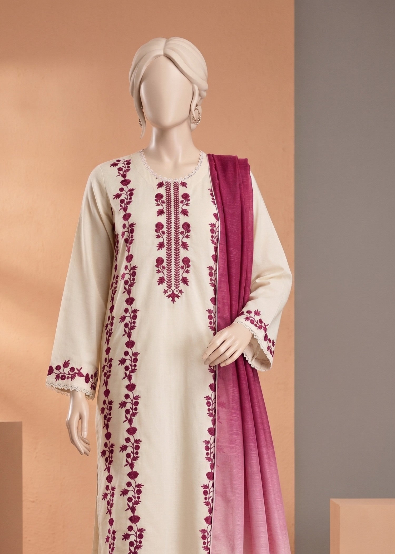 arabic lawn Kurta Set in Cream