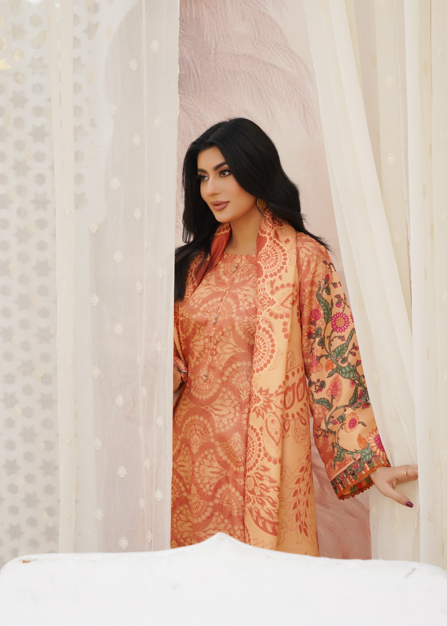 raw silk Kurta Set in Desert orange