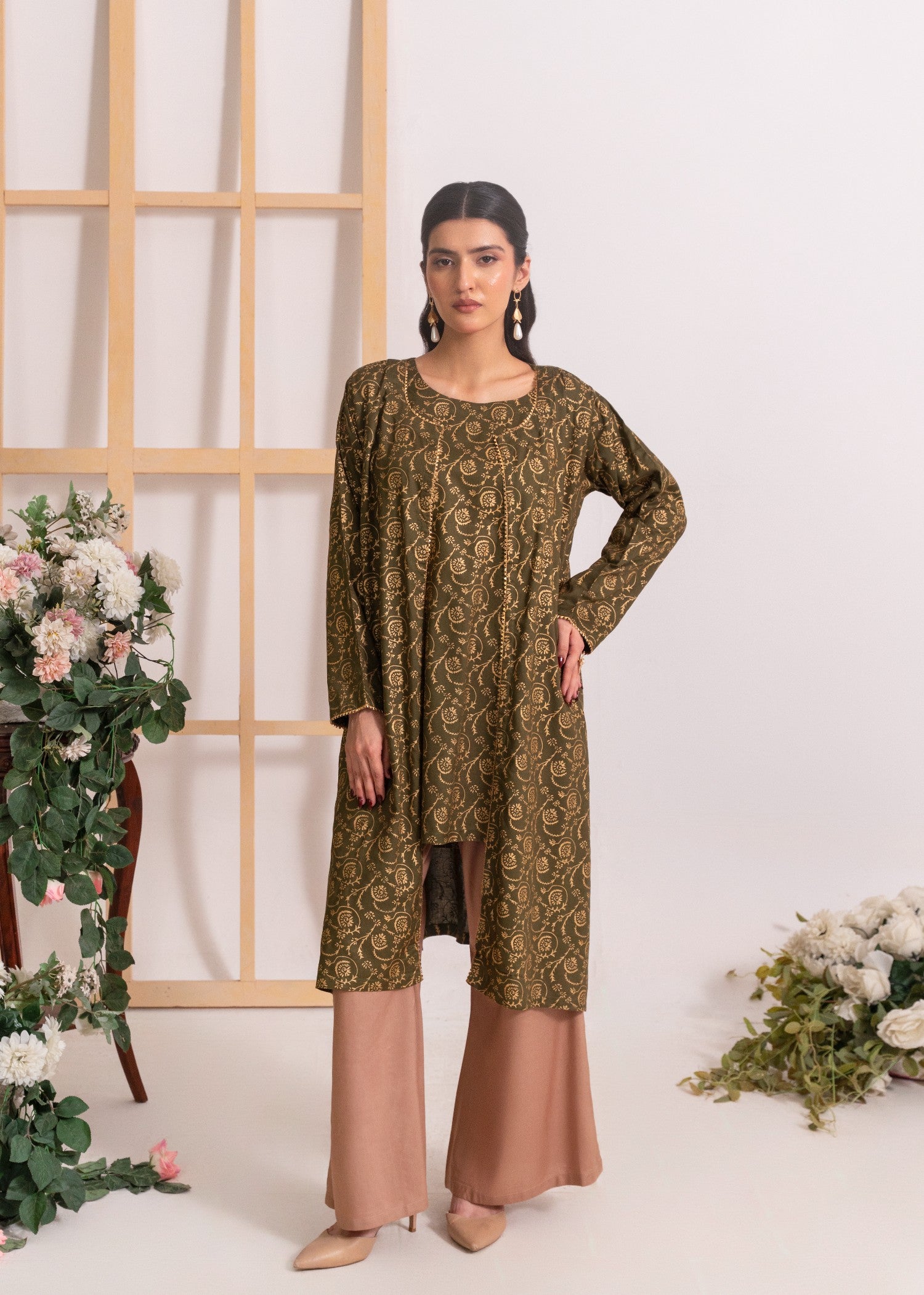 linen Gown in Army green