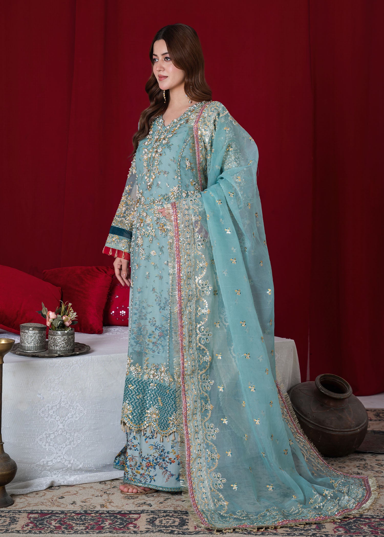 organza Sharara in Sky blue