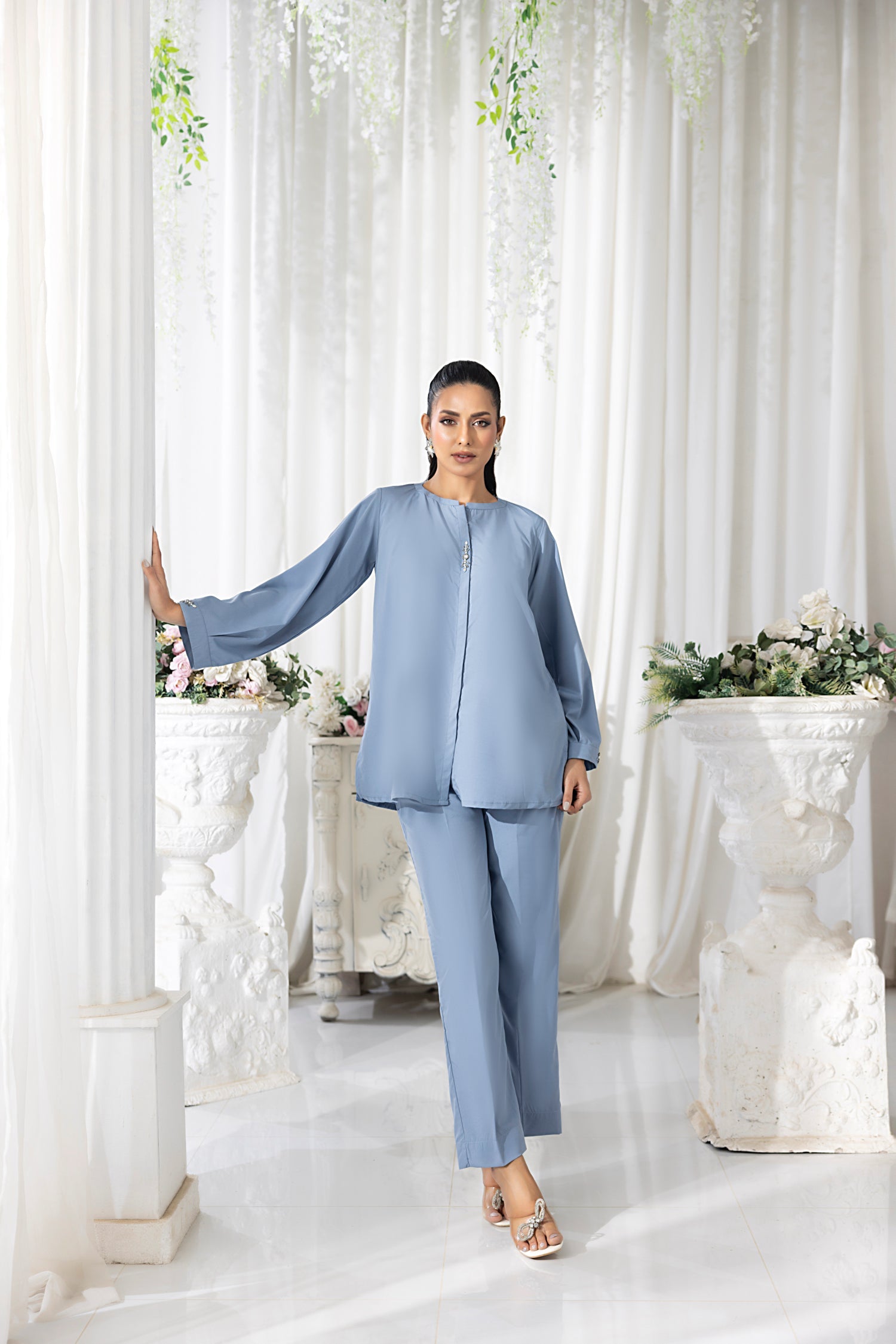 crepe Co ord Sets in Cornflower blue