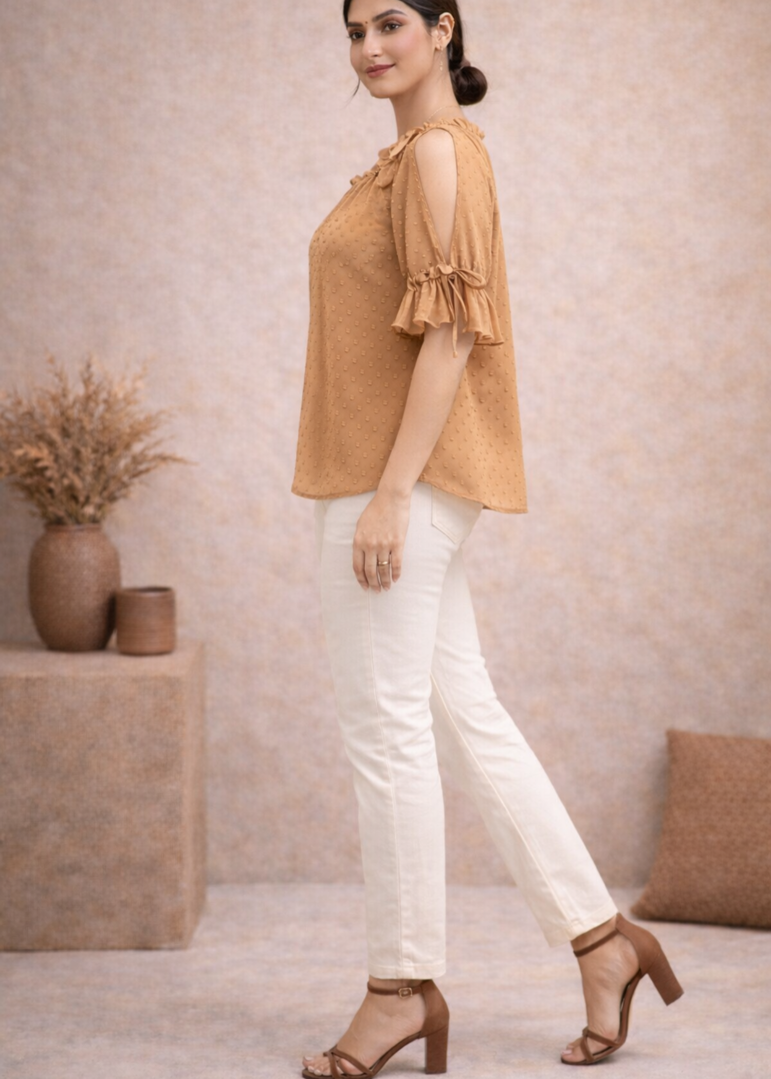chiffon Top in Tan brown