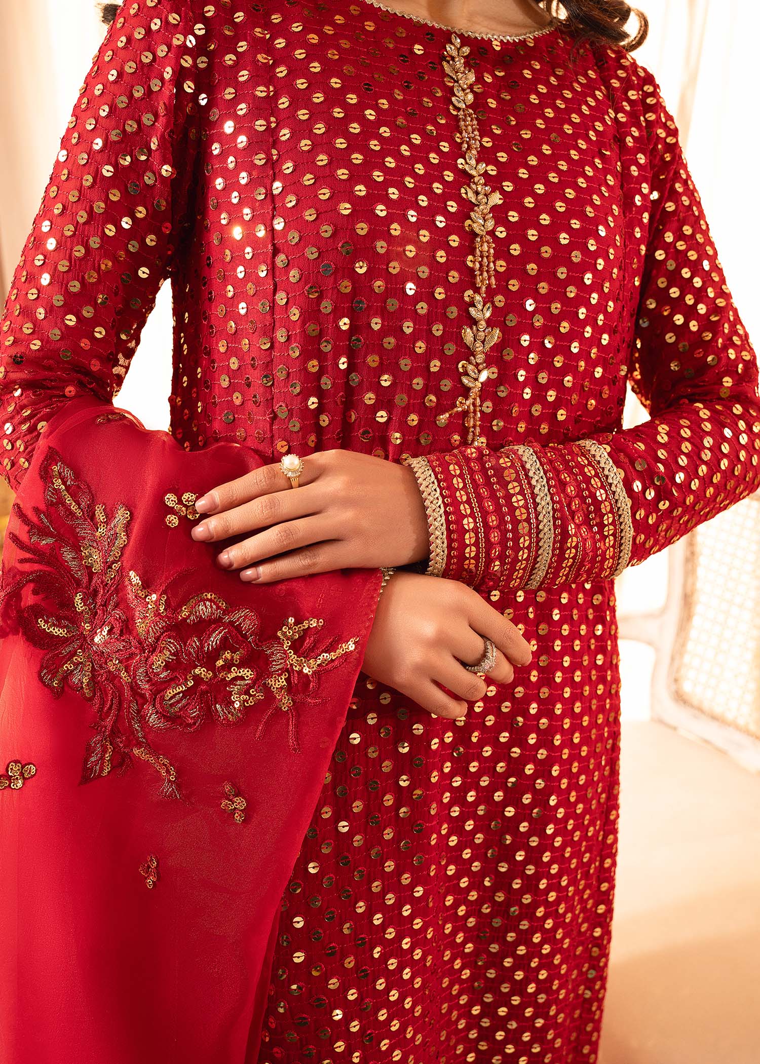 chikankari cotton Kurta Set in Red