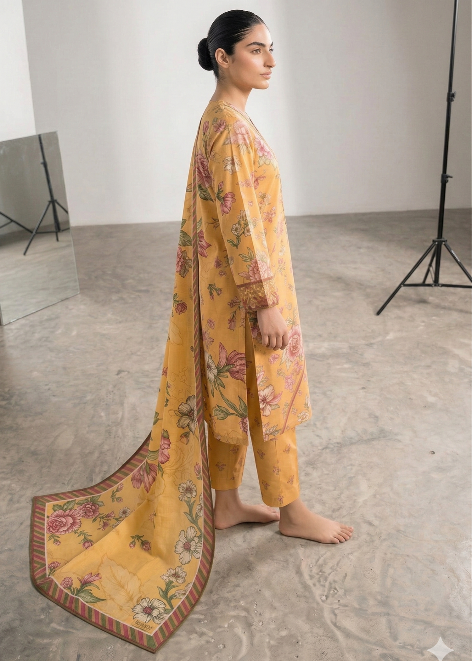 lawn cotton Kurta Set in Autumn gold