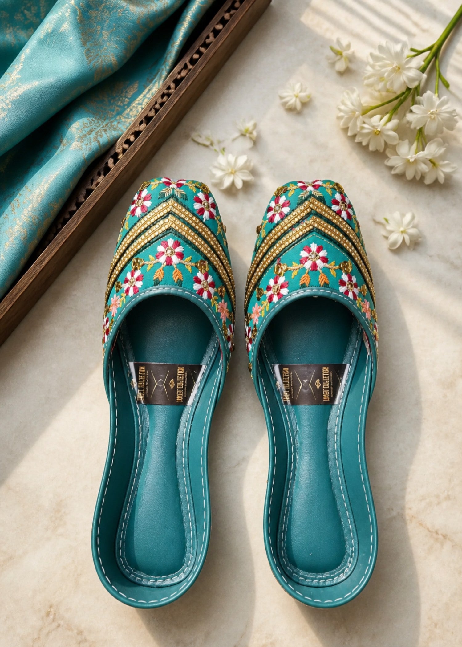 Khussa in Teal by - High Quality Women Khussa FON0971