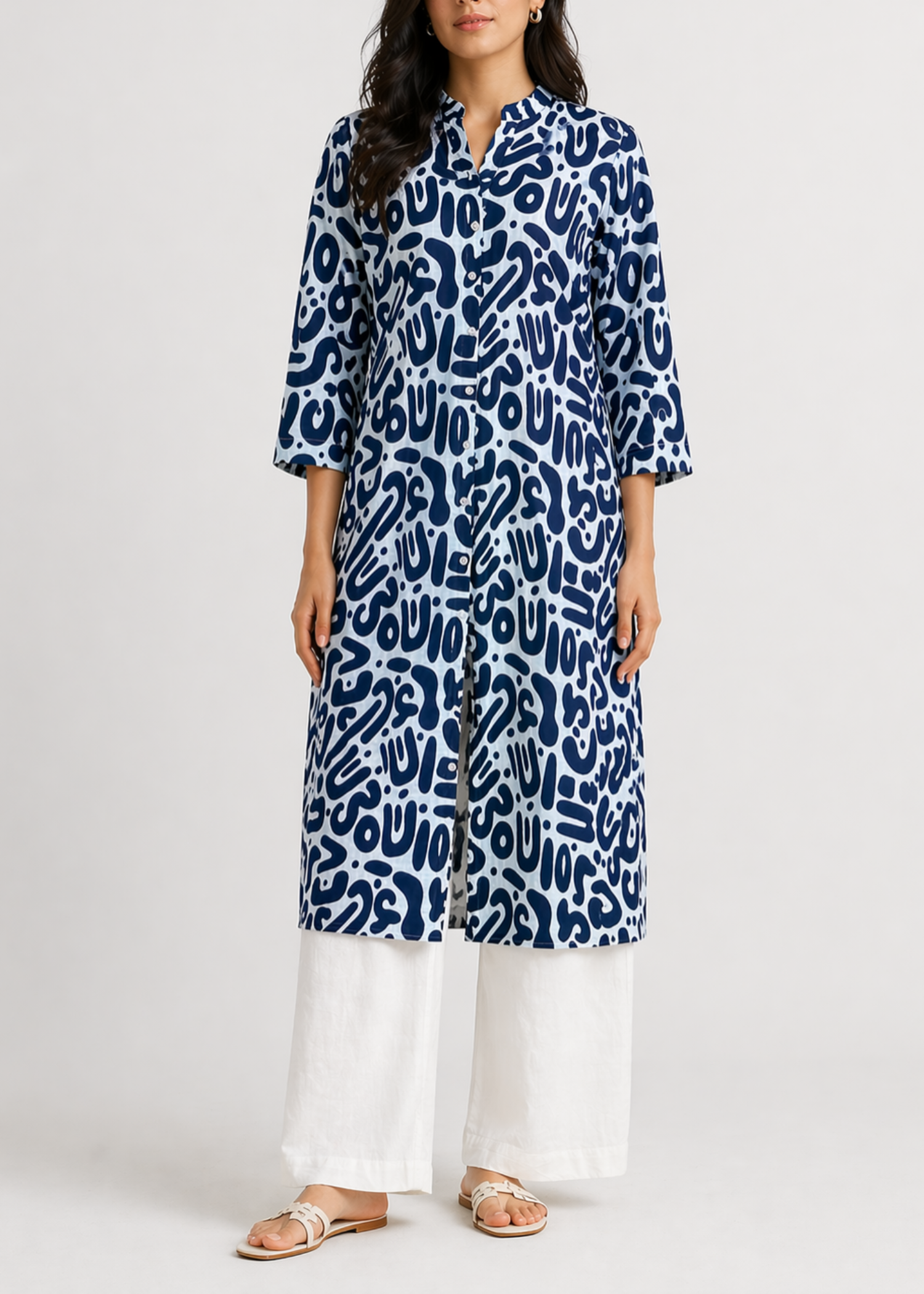 cotton Kurti in Navy blue, white