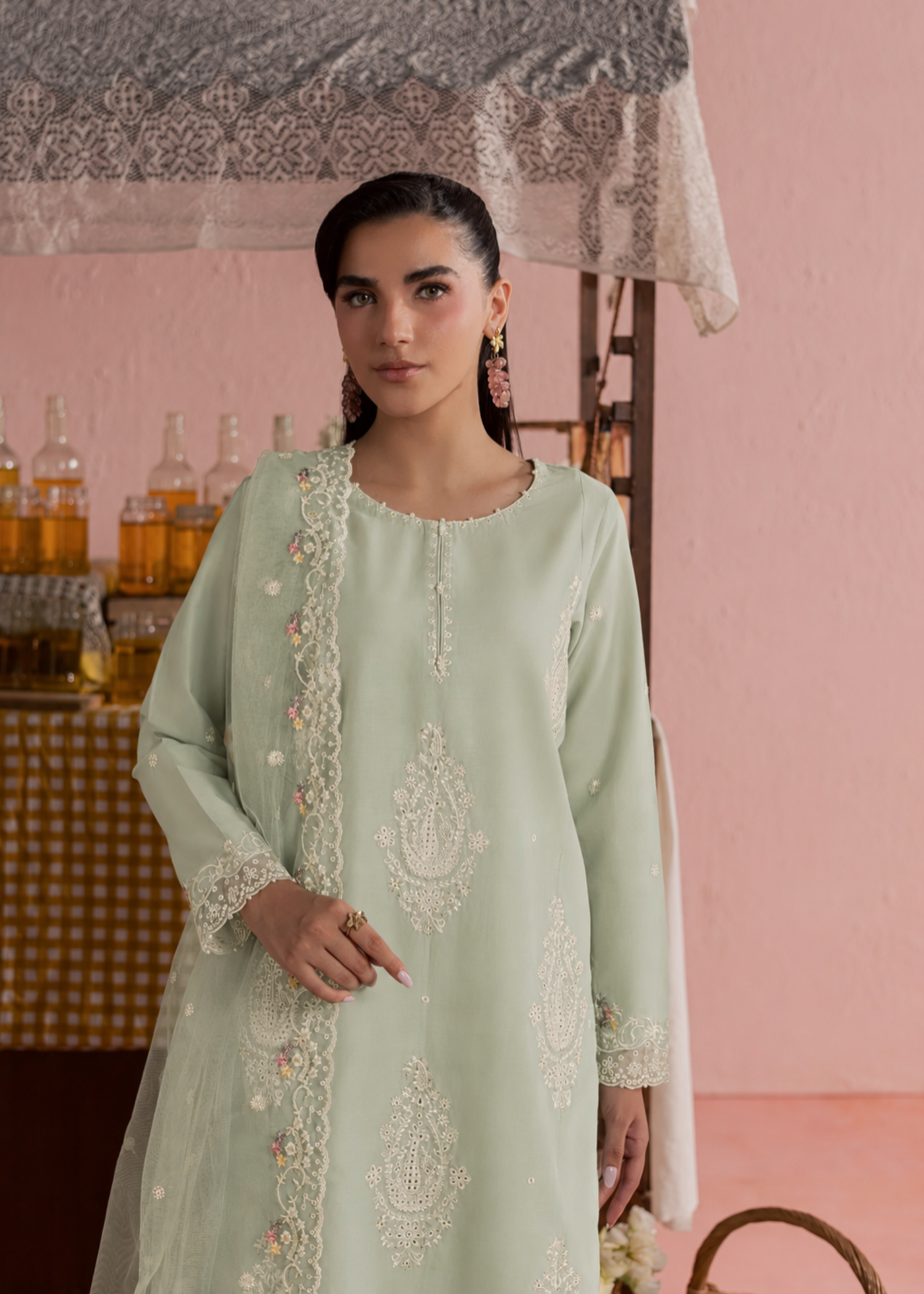 linen Kurta Set in Tea green