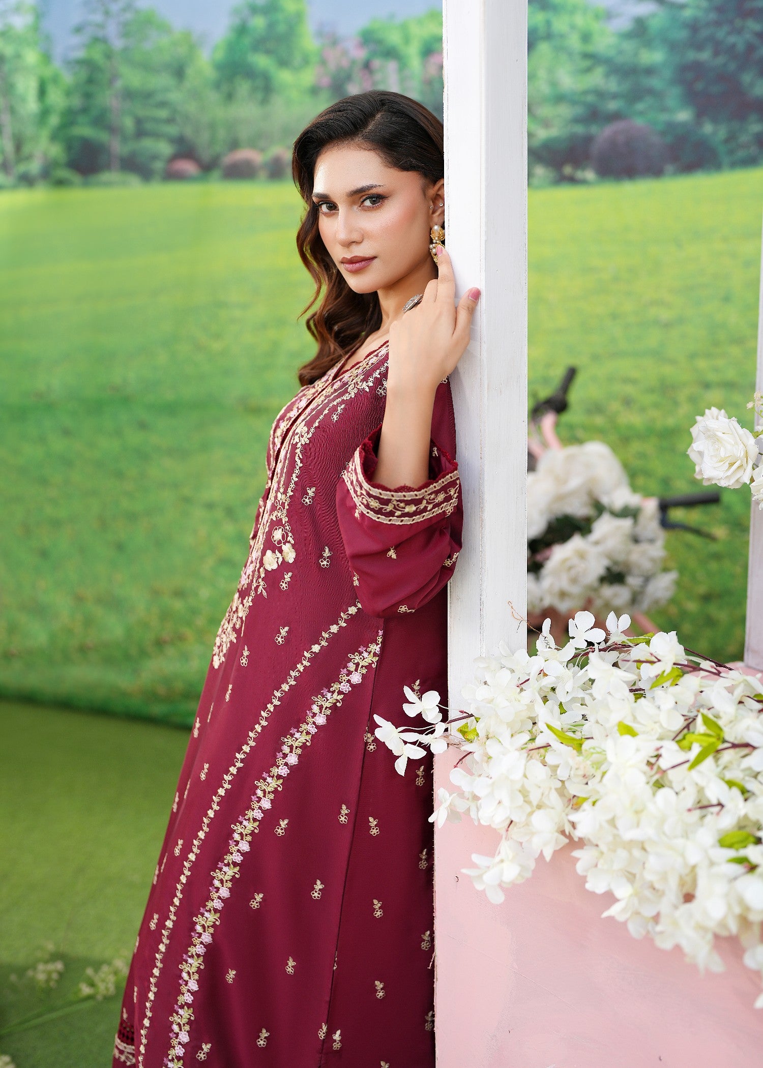 kattan silk Kaftan in Ruby red