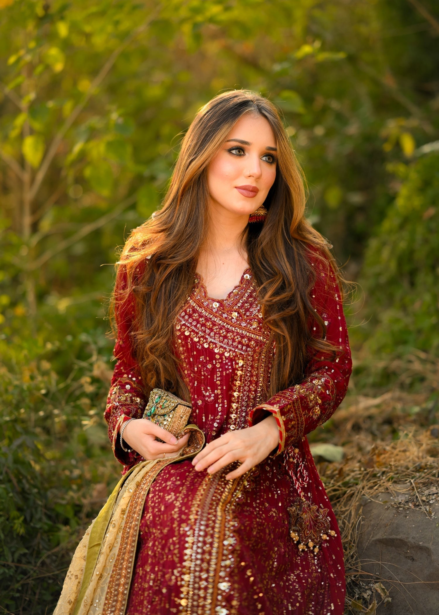 chiffon Angrakha in Red