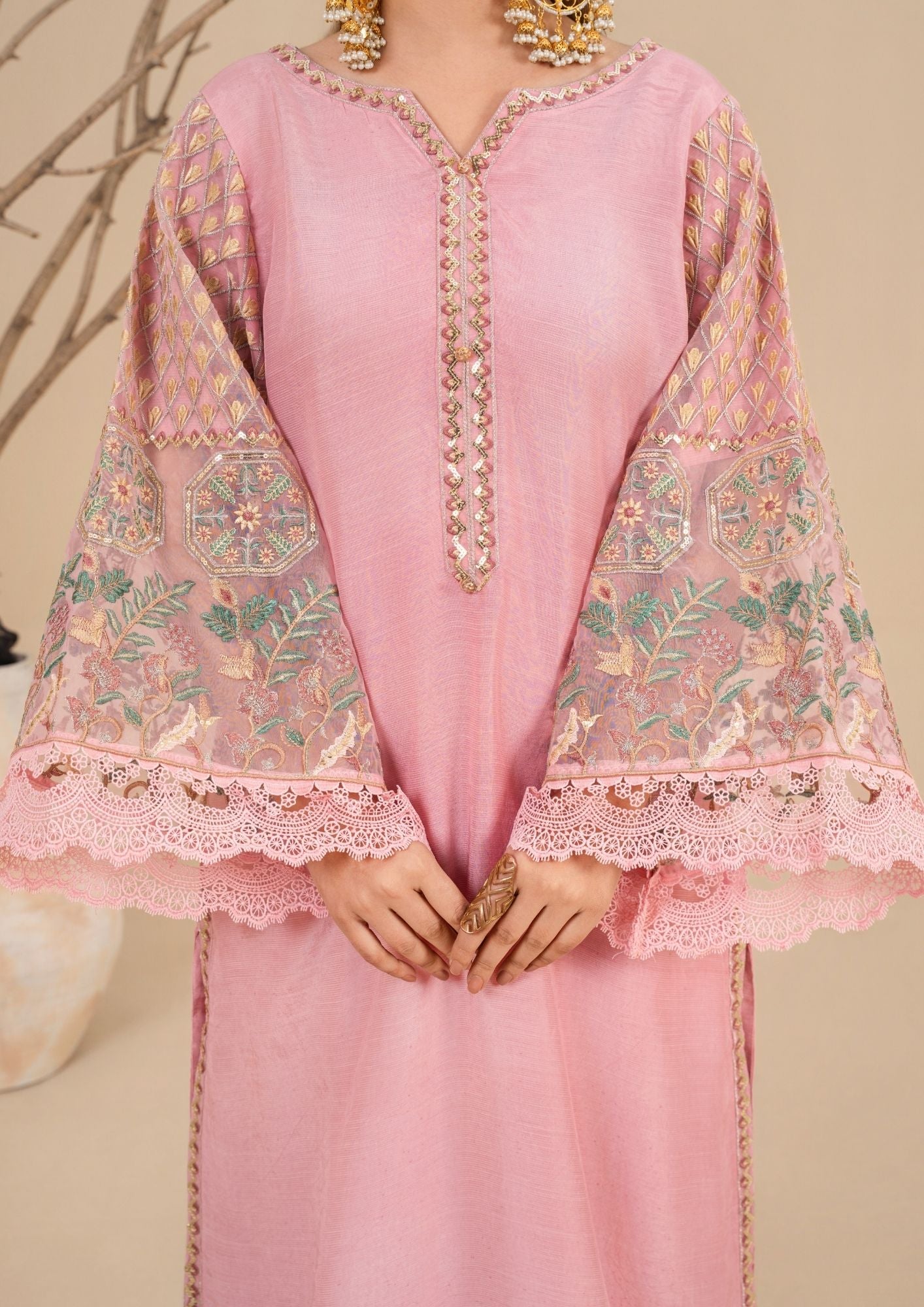 viscose raw silk Kurta Set in Blush pink