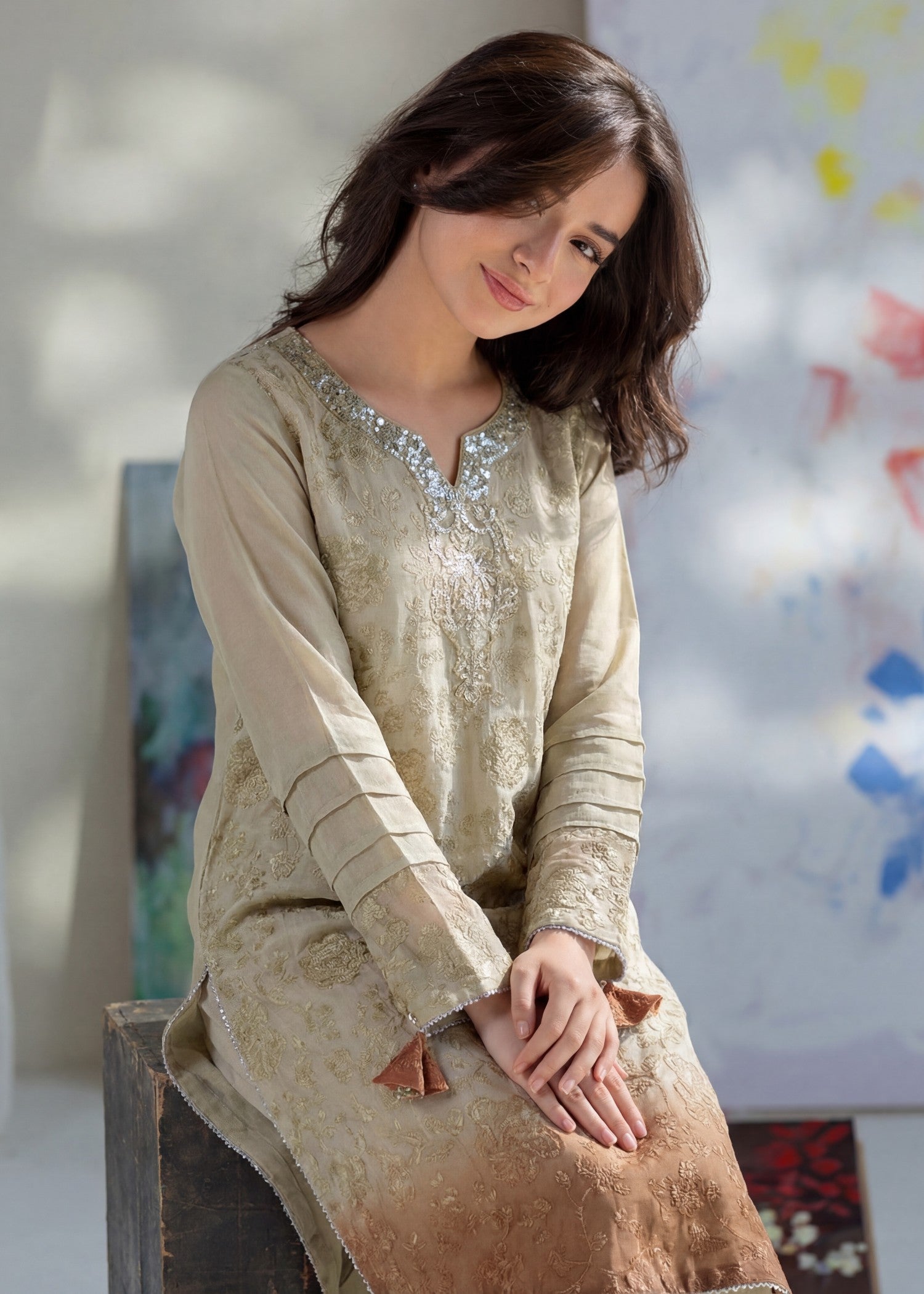khaddi net Kurta Set in Sage green
