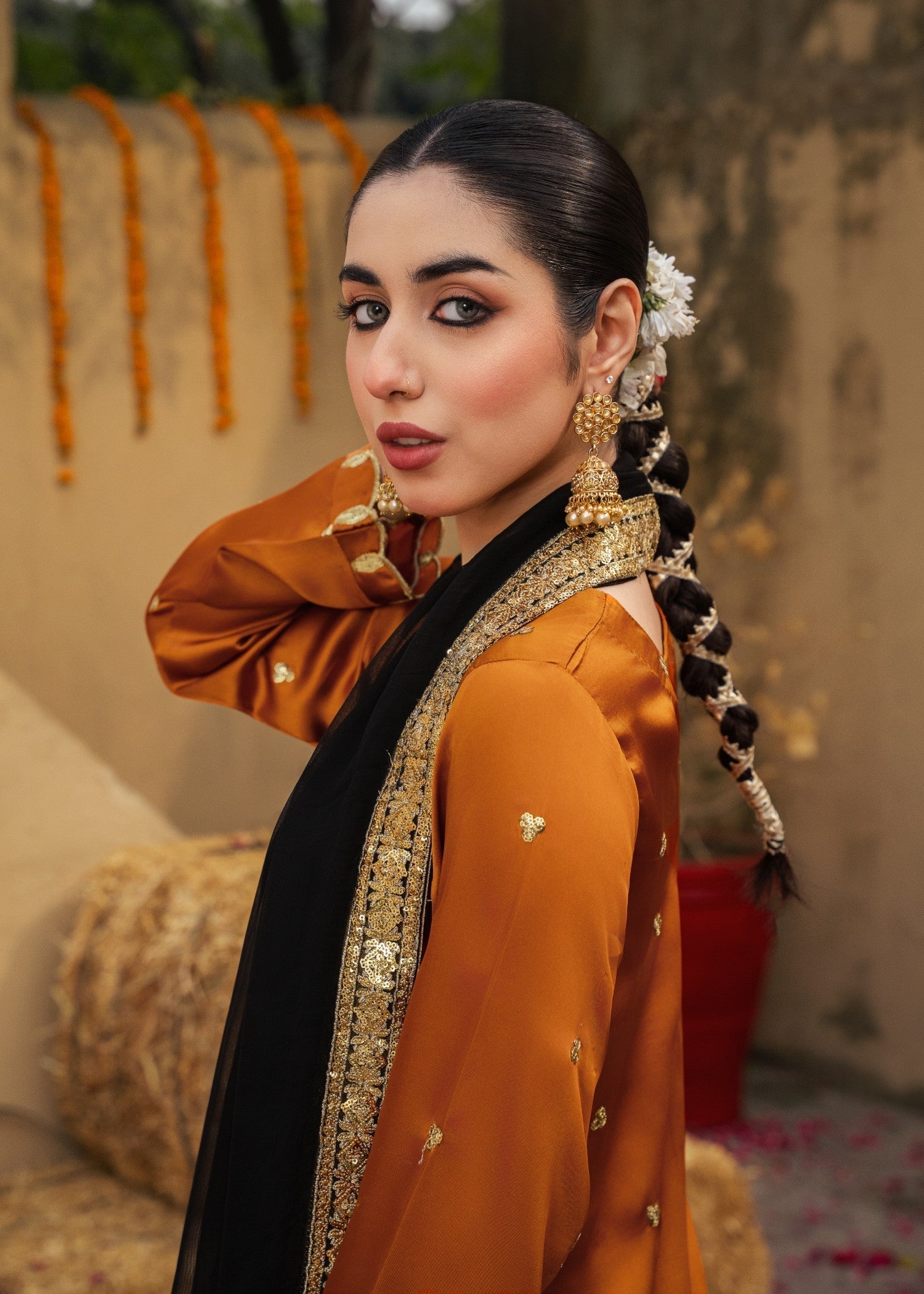 silk Sharara in Burnt orange