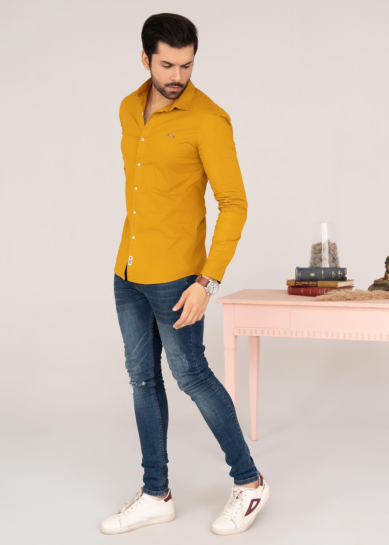 spandex Casual Shirt in Mustard