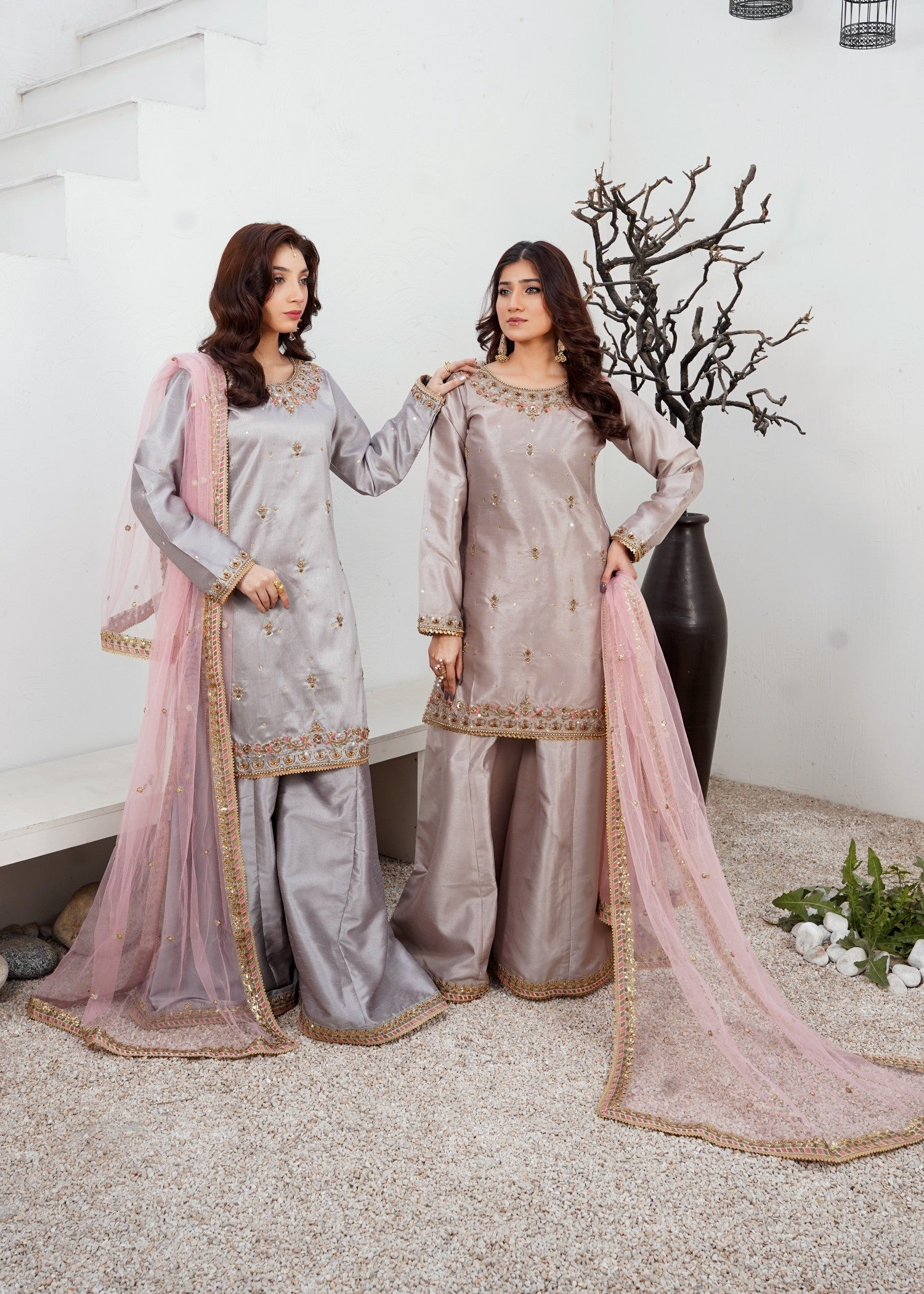 tussar silk Sharara in Tan brown
