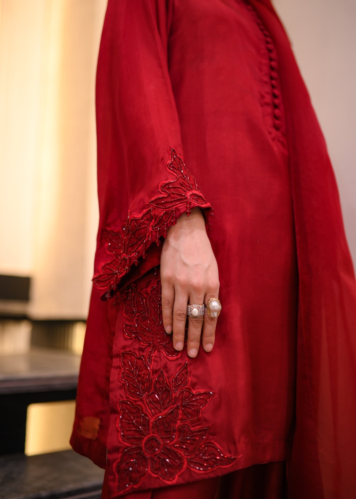 tussar silk Kurta Set in Spicy red