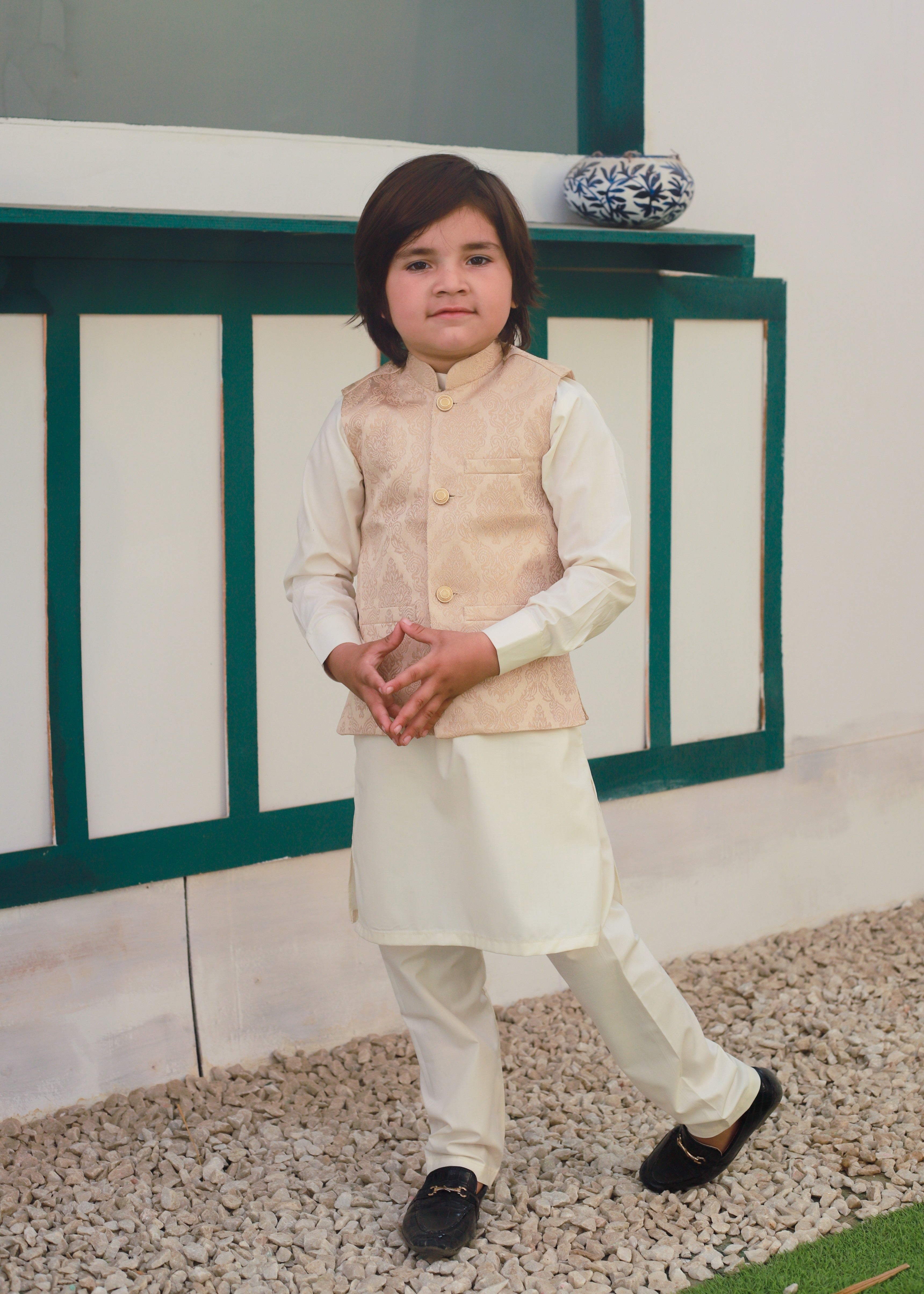 jamawar Waistcoat in Melon pink
