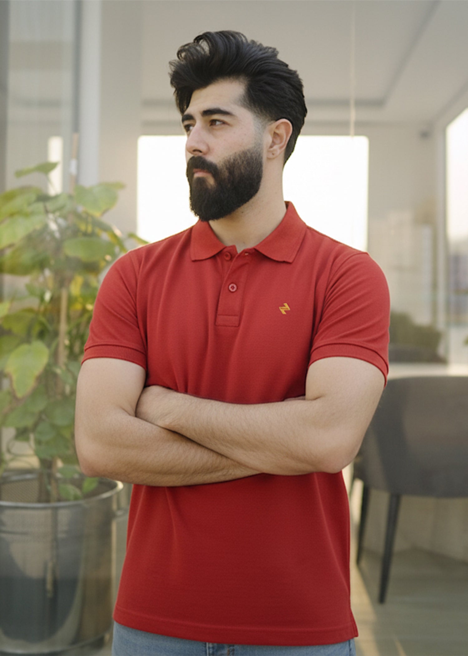 cambric cotton Polo Shirt in Red