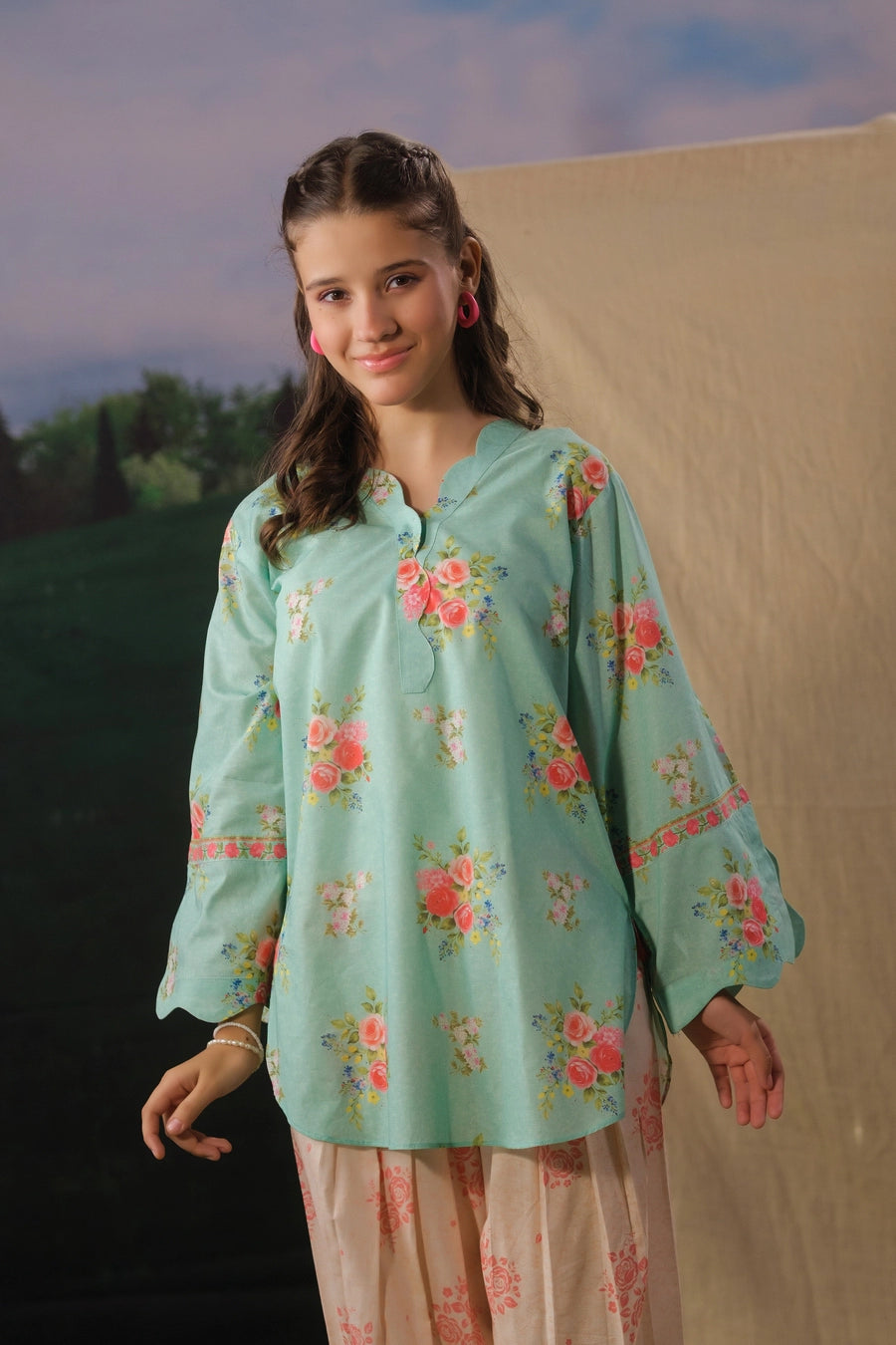lawn cotton Kurta Set in Aquamarine