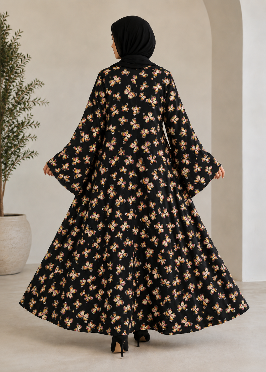 crepe georgette Abaya in Mellow yellow