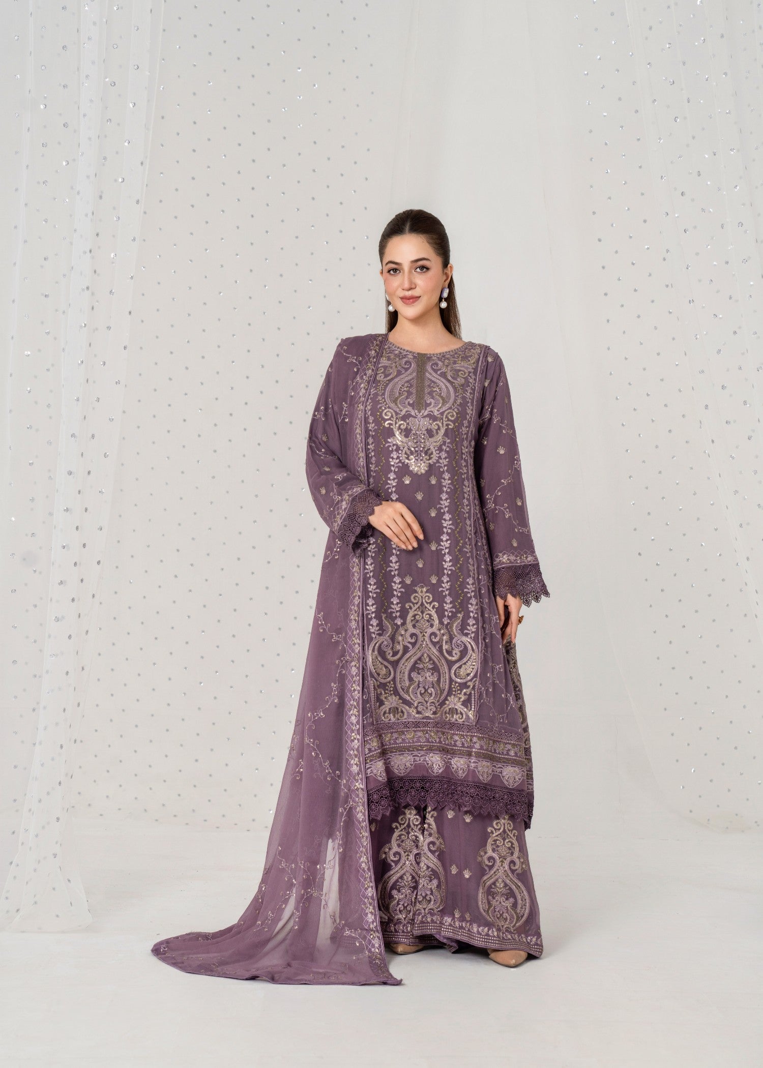 pk crinkle chiffon Kurta Set in Purple mountain majesty