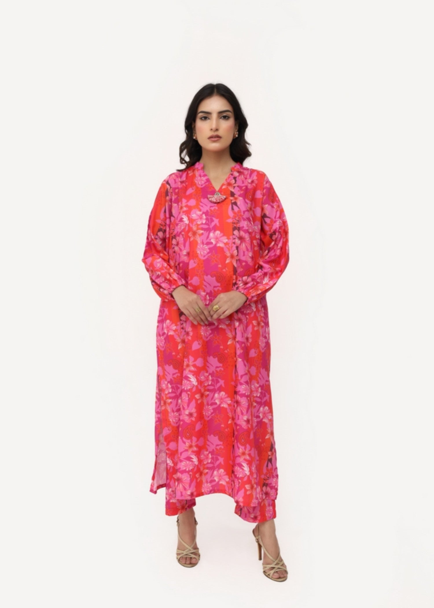 silk finish lawn Co Ord Sets in Ruby red