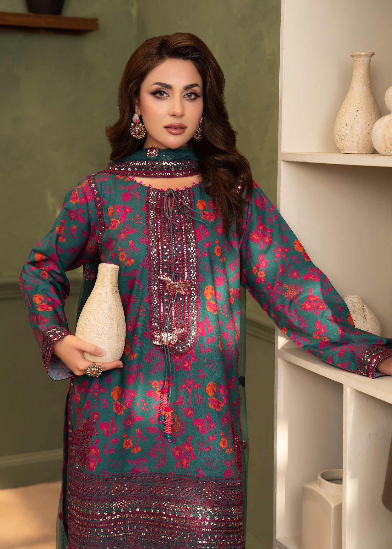cambric Sharara in Green