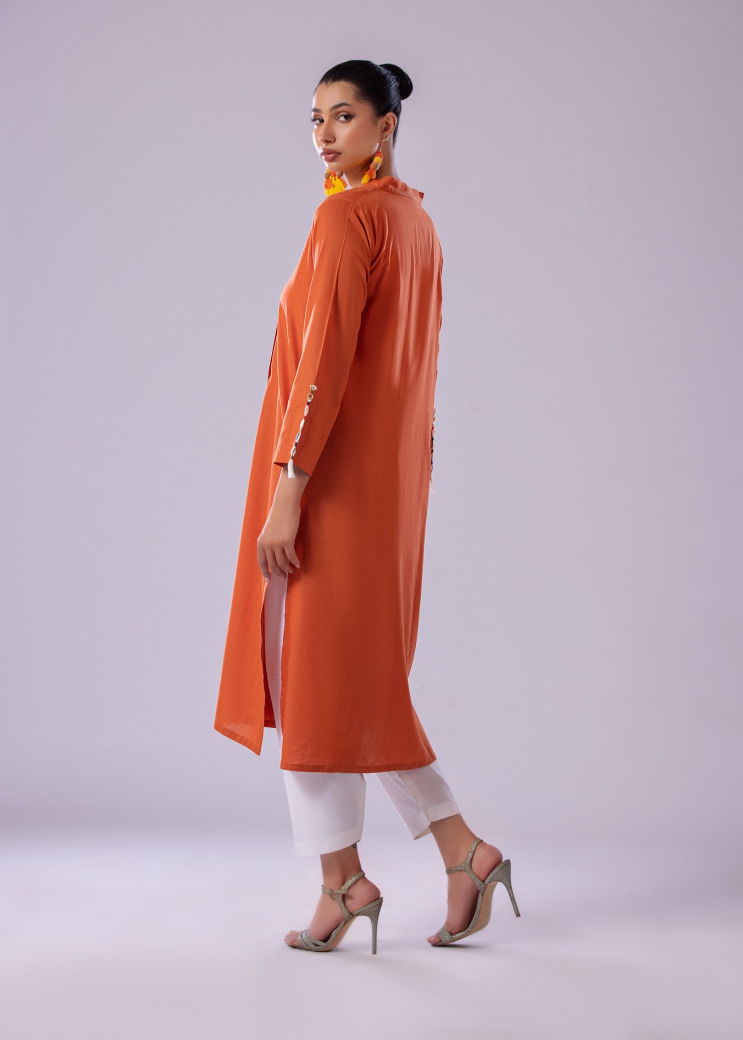 cambric Kurti in Coral orange