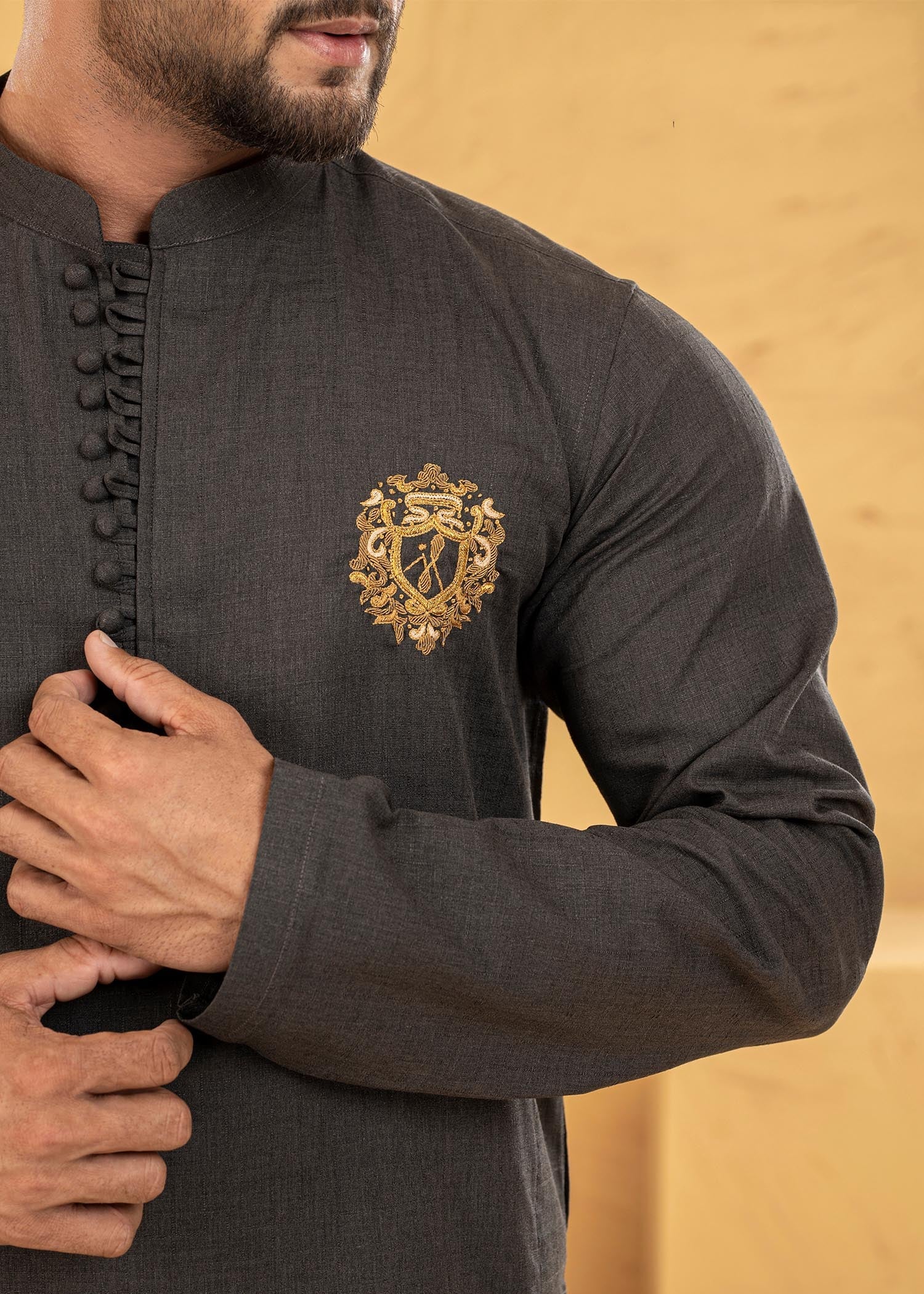 cotton linen Kurta in Dark grey