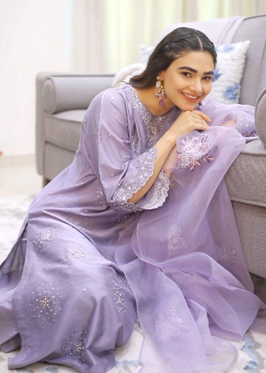 khaddi silk Kurta Set in Lavender