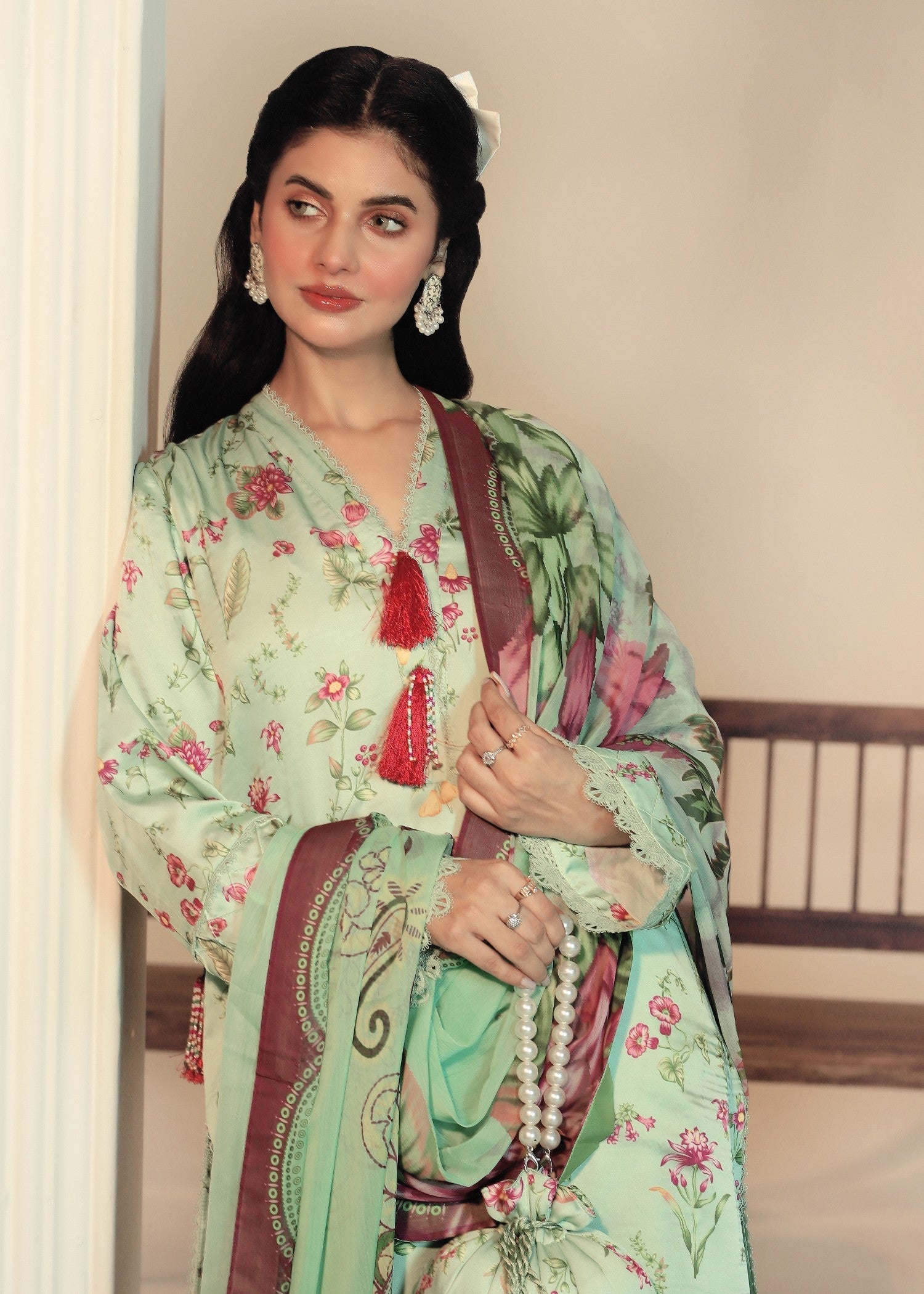 crepe silk Unstitched in Mint green