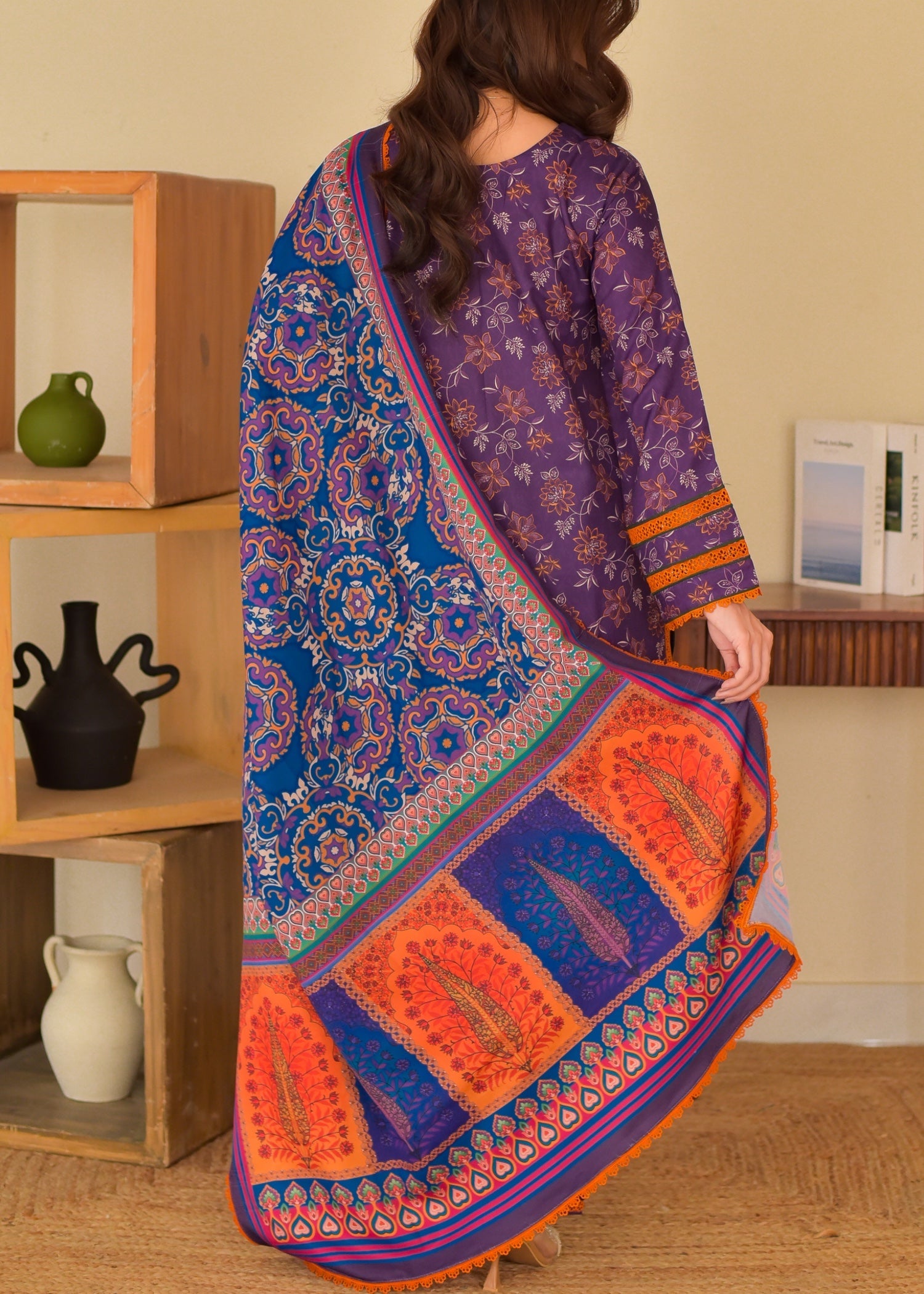 slub cambric Kurta Set in Purple