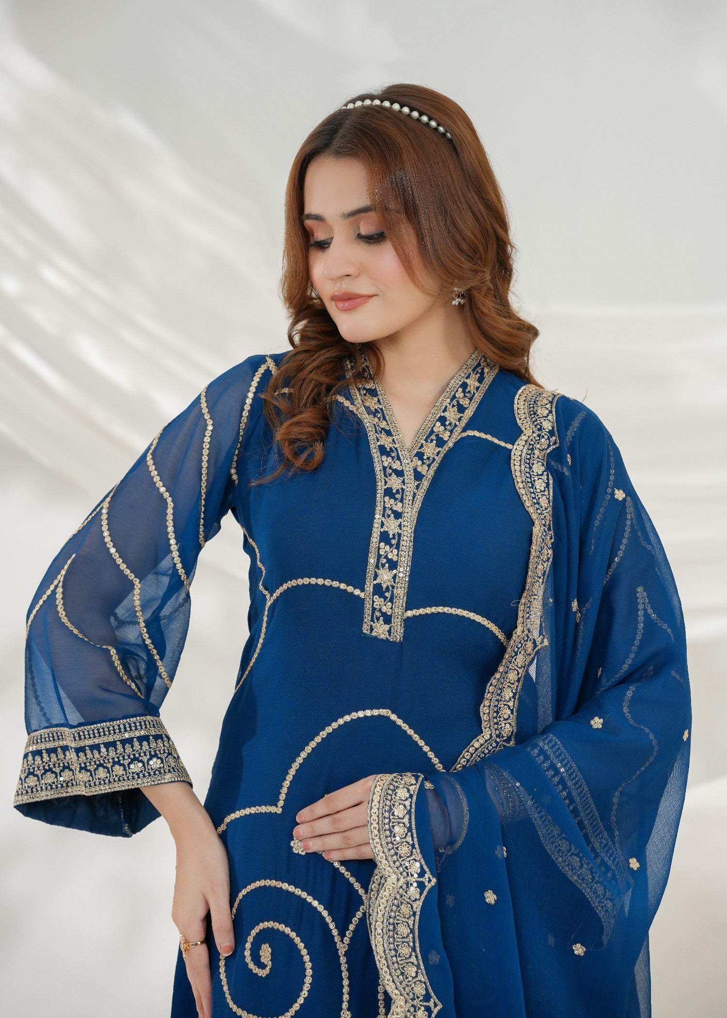 chiffon Kurta Set in Yale blue