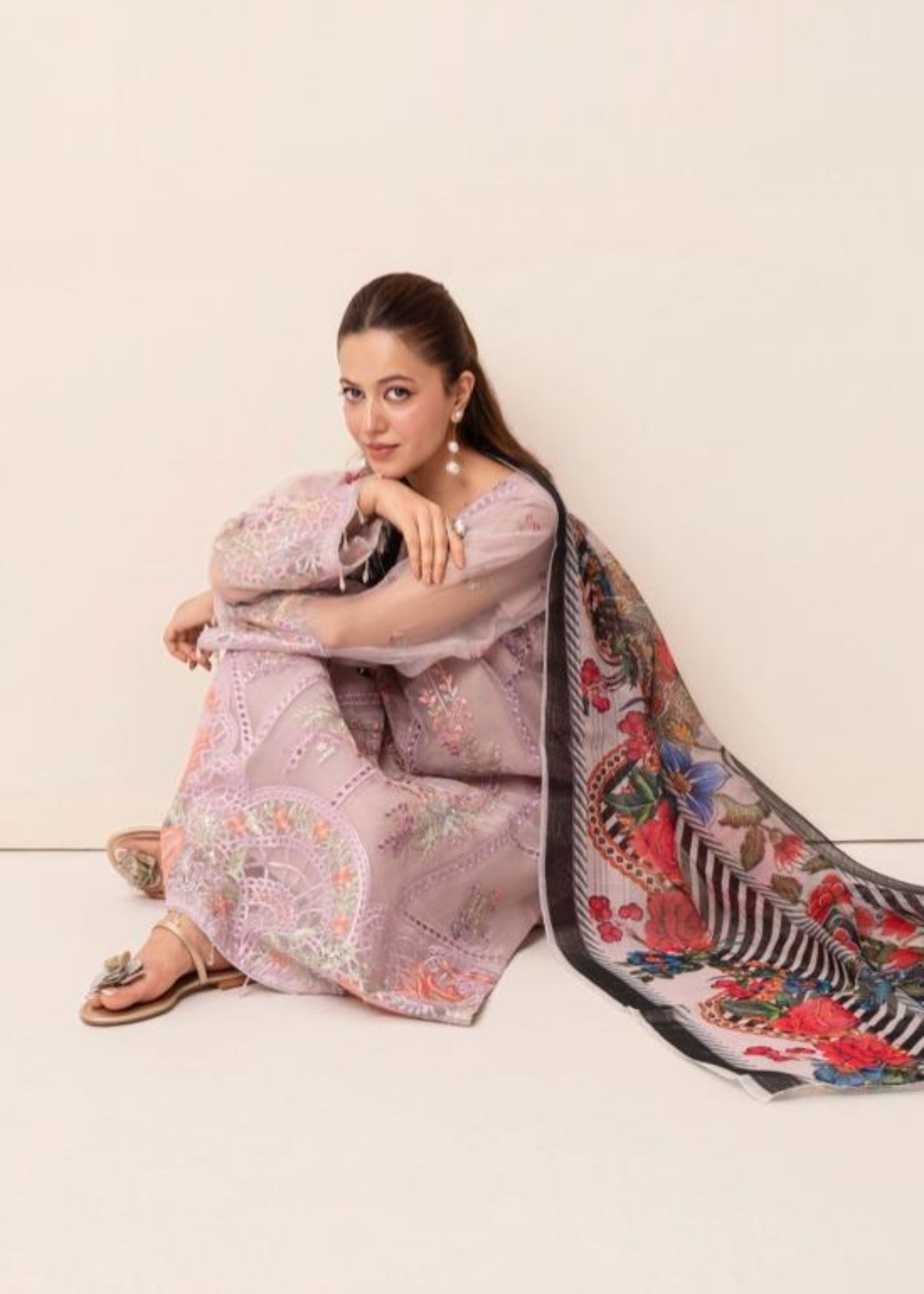 organza Kurta Set in Lilac