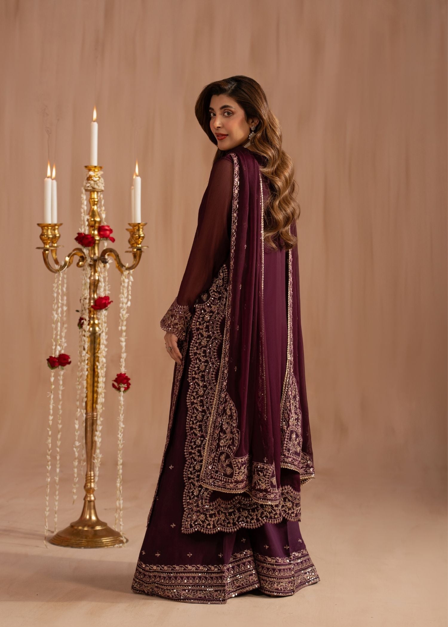 bemberg crinkle chiffon Kurta Set in Royal amethyst