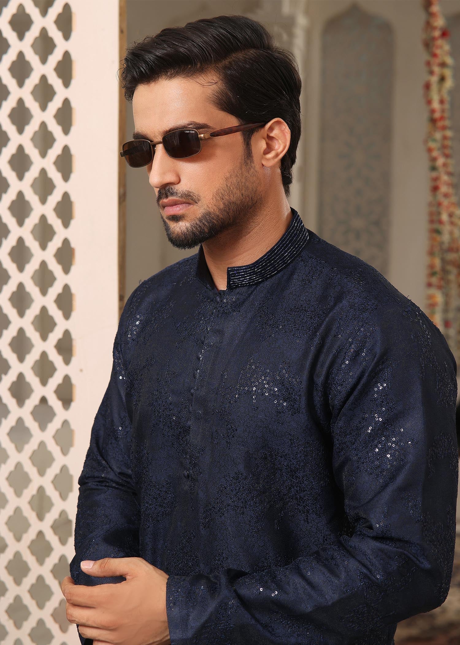 jamawar Kurta Set in Blue