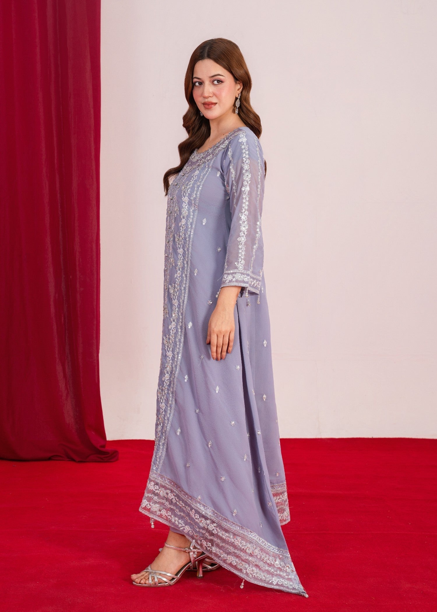 chiffon Pishwas in Bluebell
