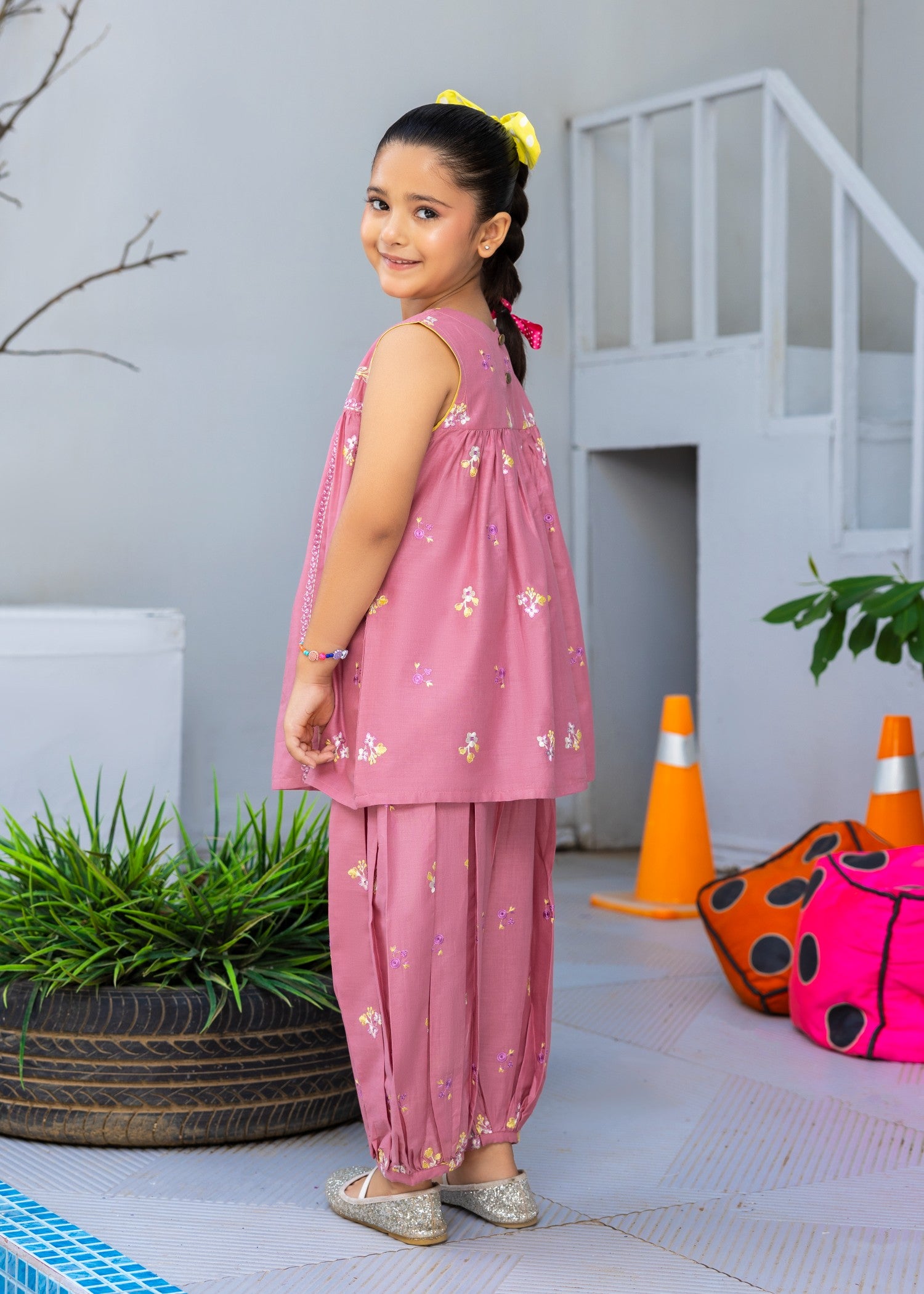 lawn cotton Short Frock in Pink