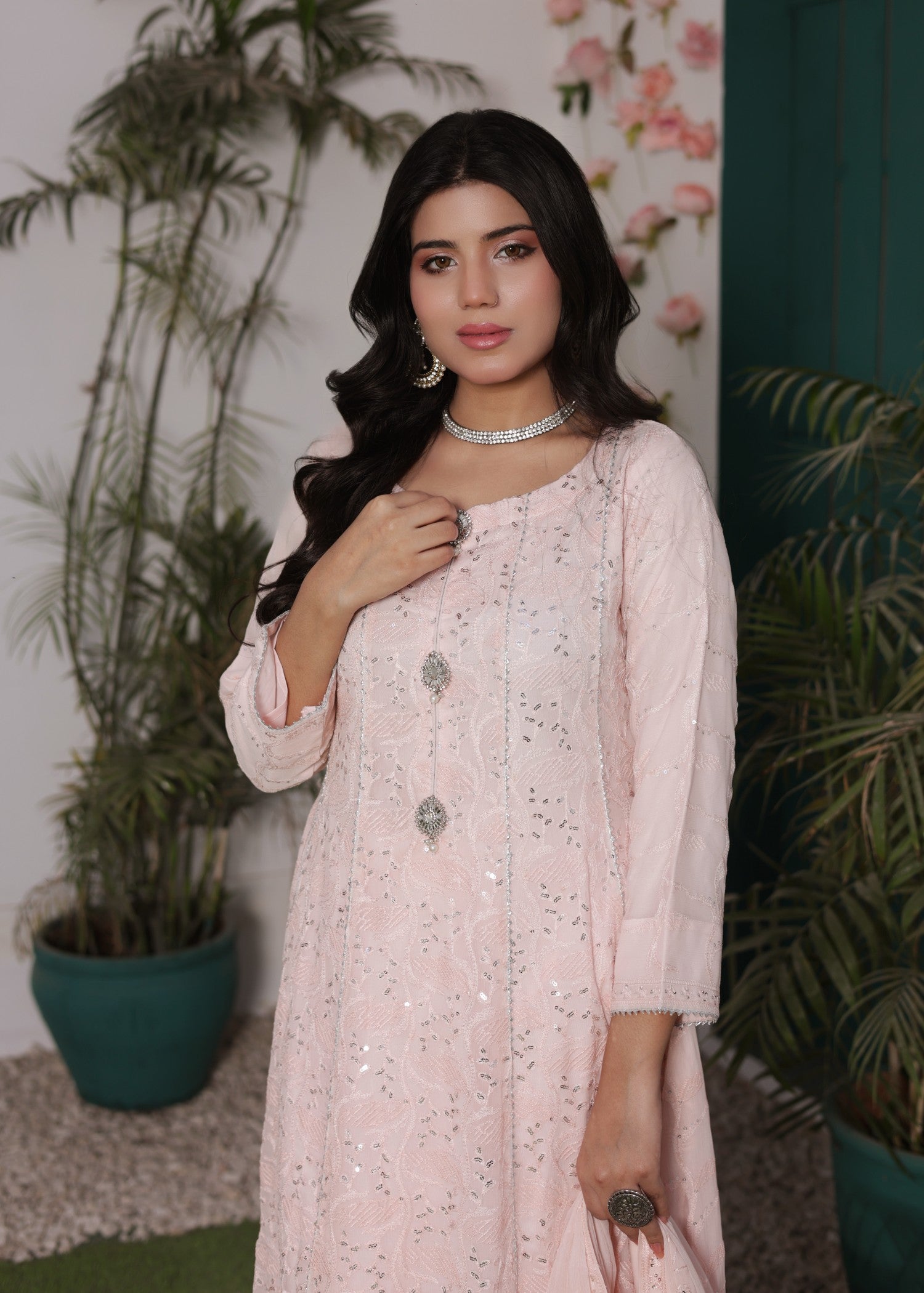 bemberg crinkle chiffon Maxi in Pastel pink