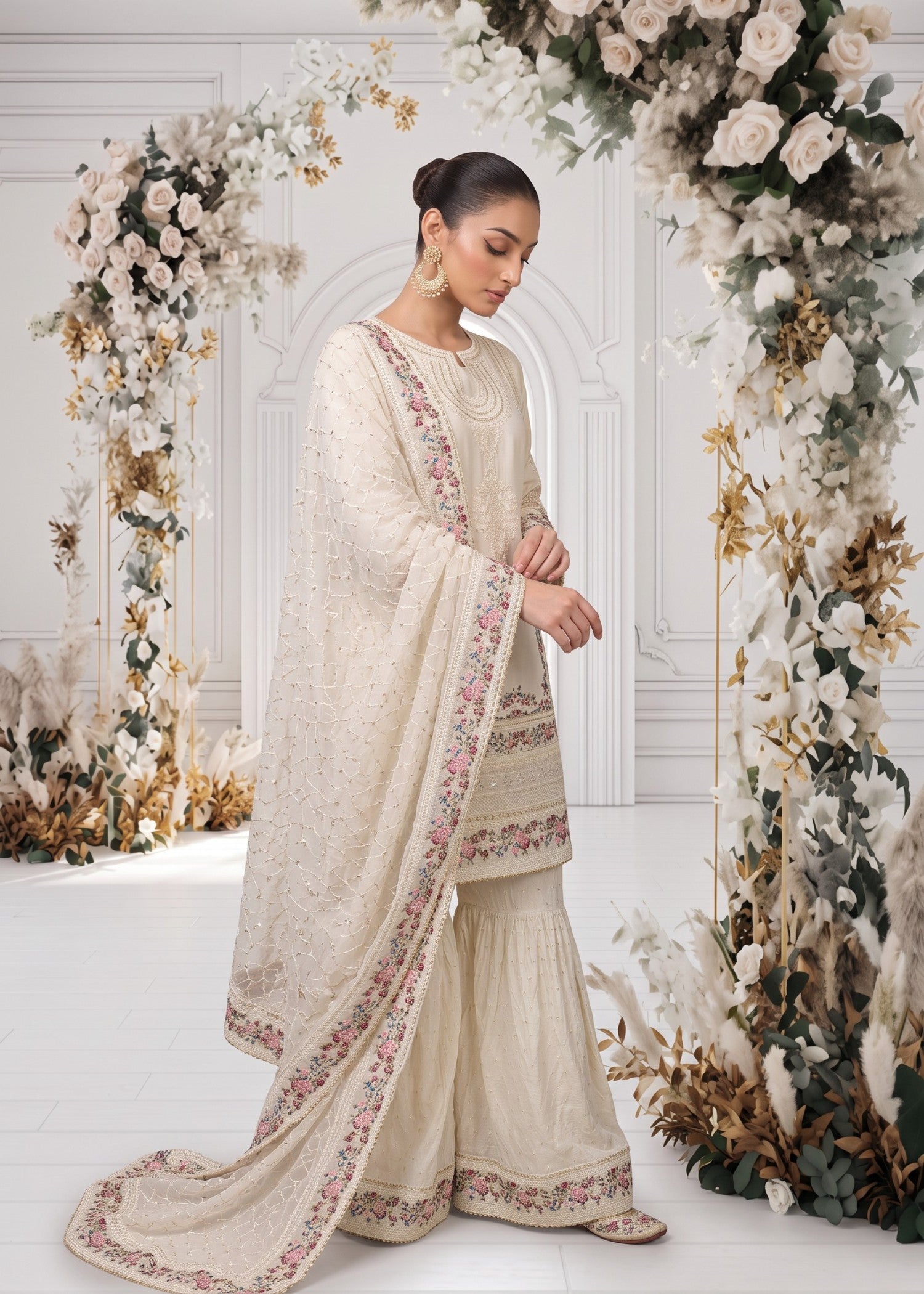 viscose Gharara in Off-white